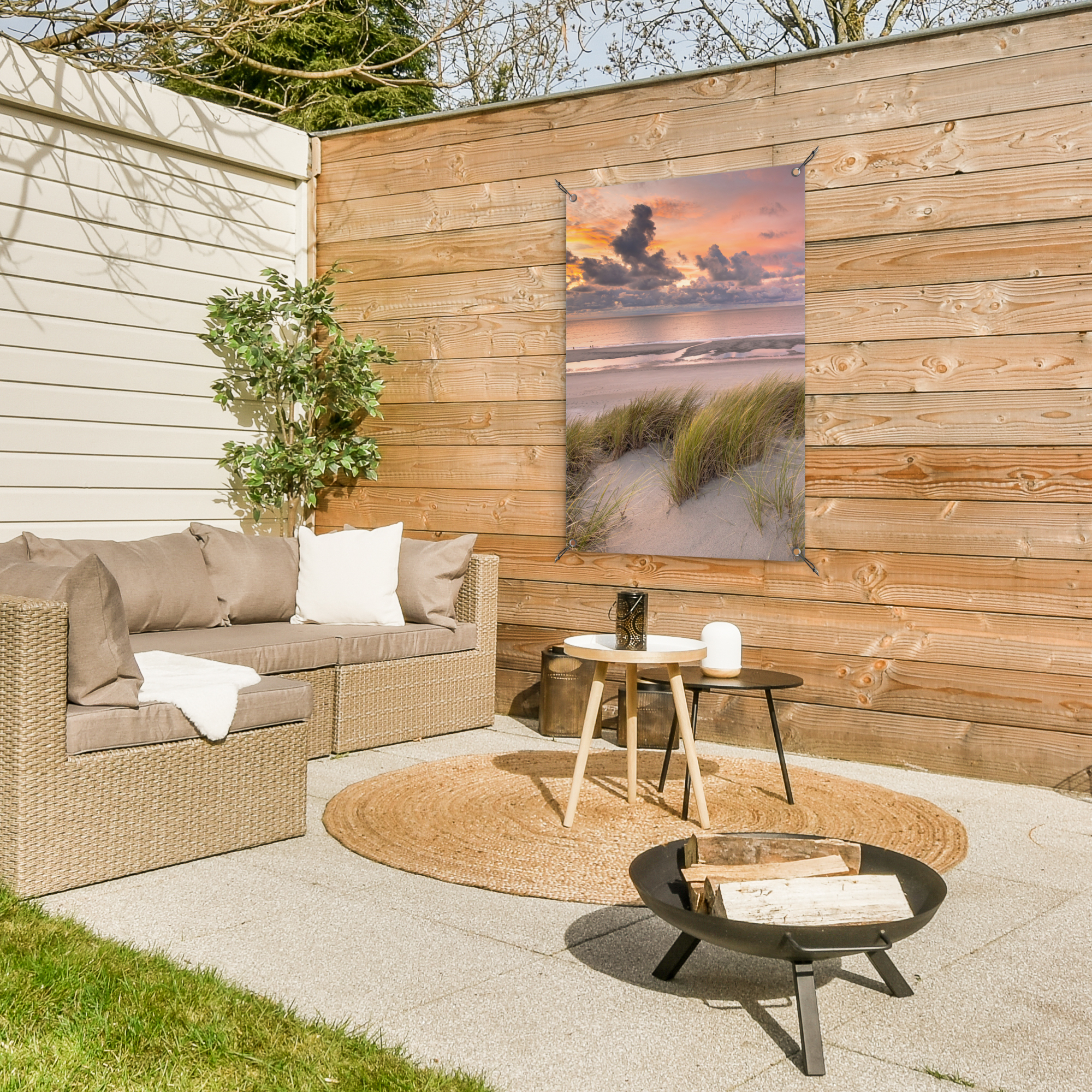 Tuinposter - Zonsondergang - Duin - Strand - Planten - Zee - Staand-3