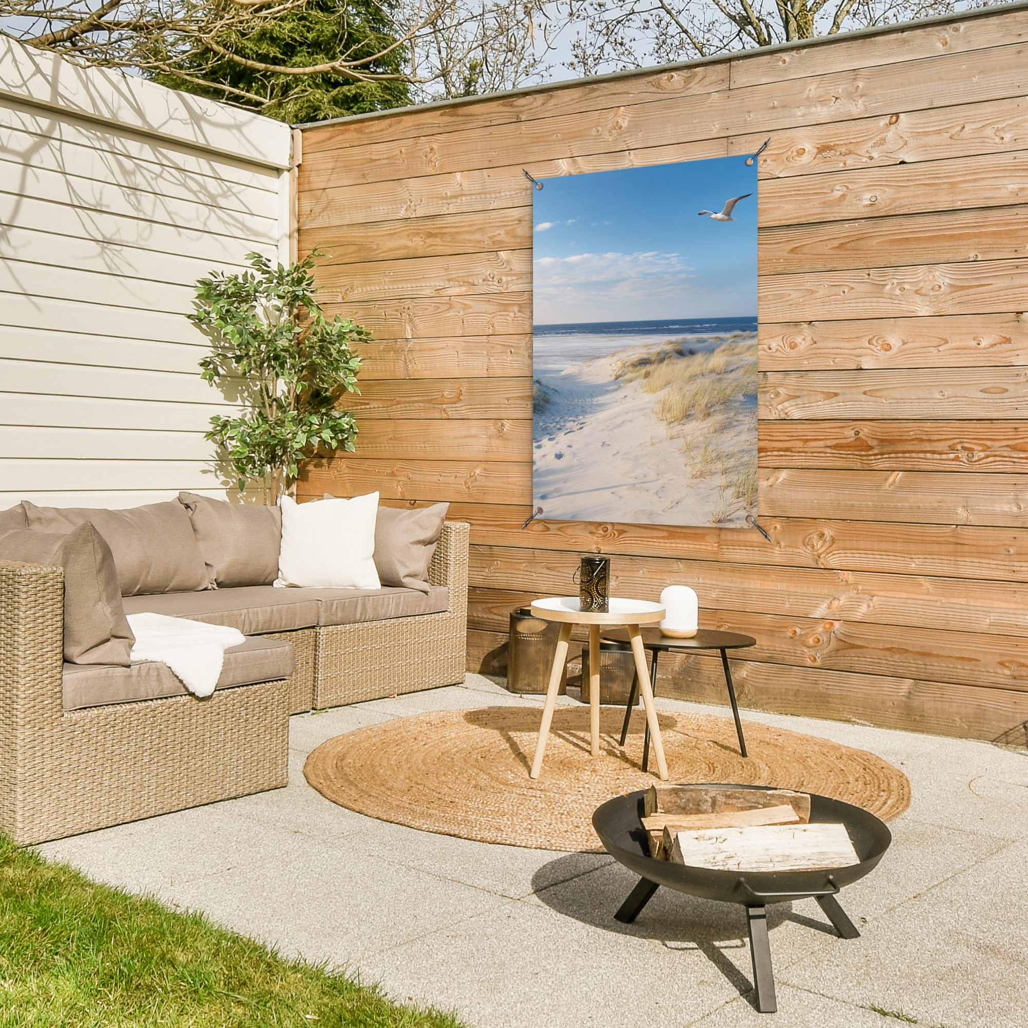 Tuinposter - Duin - Meeuw - Strand - Zee - Zon - Staand-3