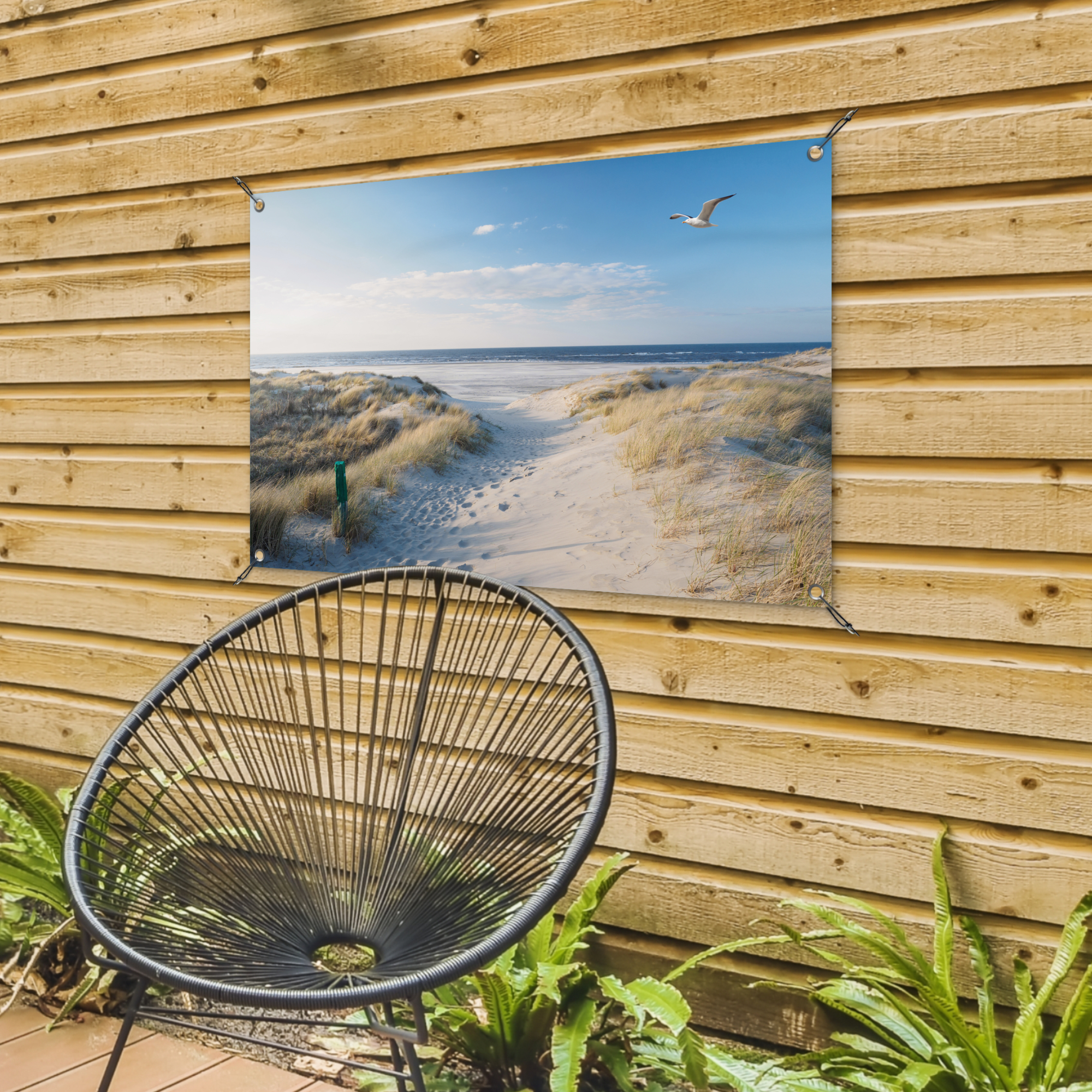 Tuinposter - Duin - Meeuw - Strand - Zee - Zon - Liggend-4