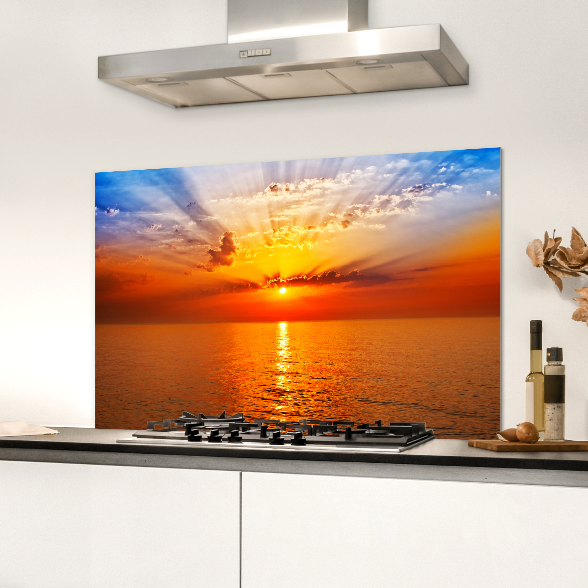 Spatscherm keuken - Zonsondergang - Zee - Lucht - Oranje - Horizon - Water-3