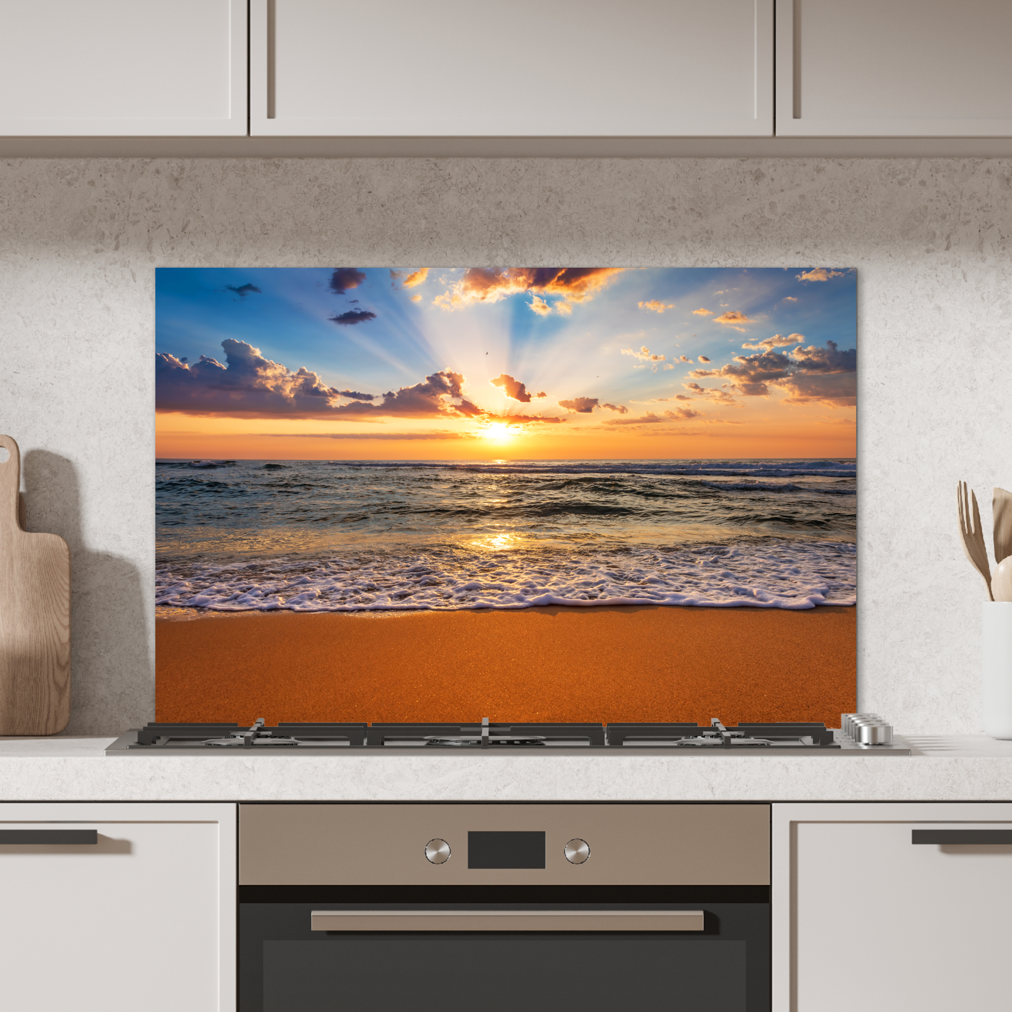 Spatscherm keuken - Strand - Zonsondergang - Zee - Wolken - Horizon-2