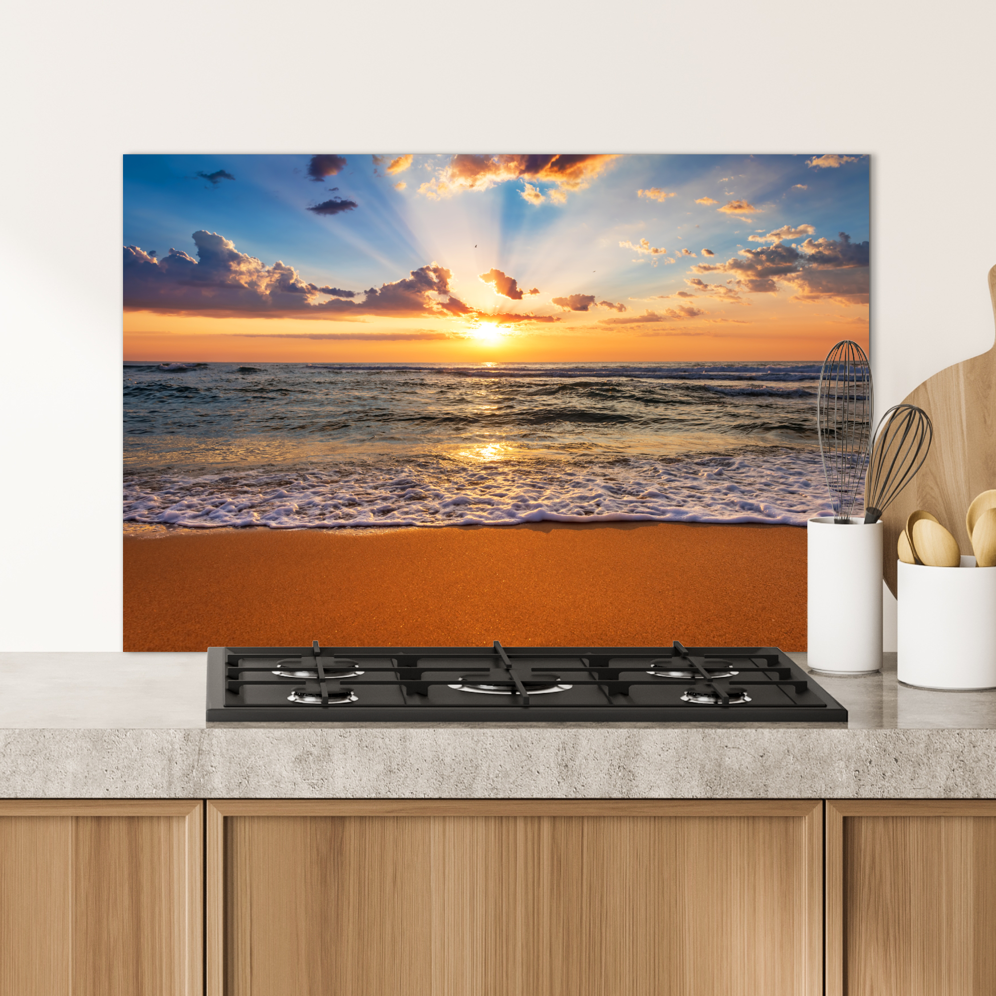 Spatscherm keuken - Strand - Zonsondergang - Zee - Wolken - Horizon-4