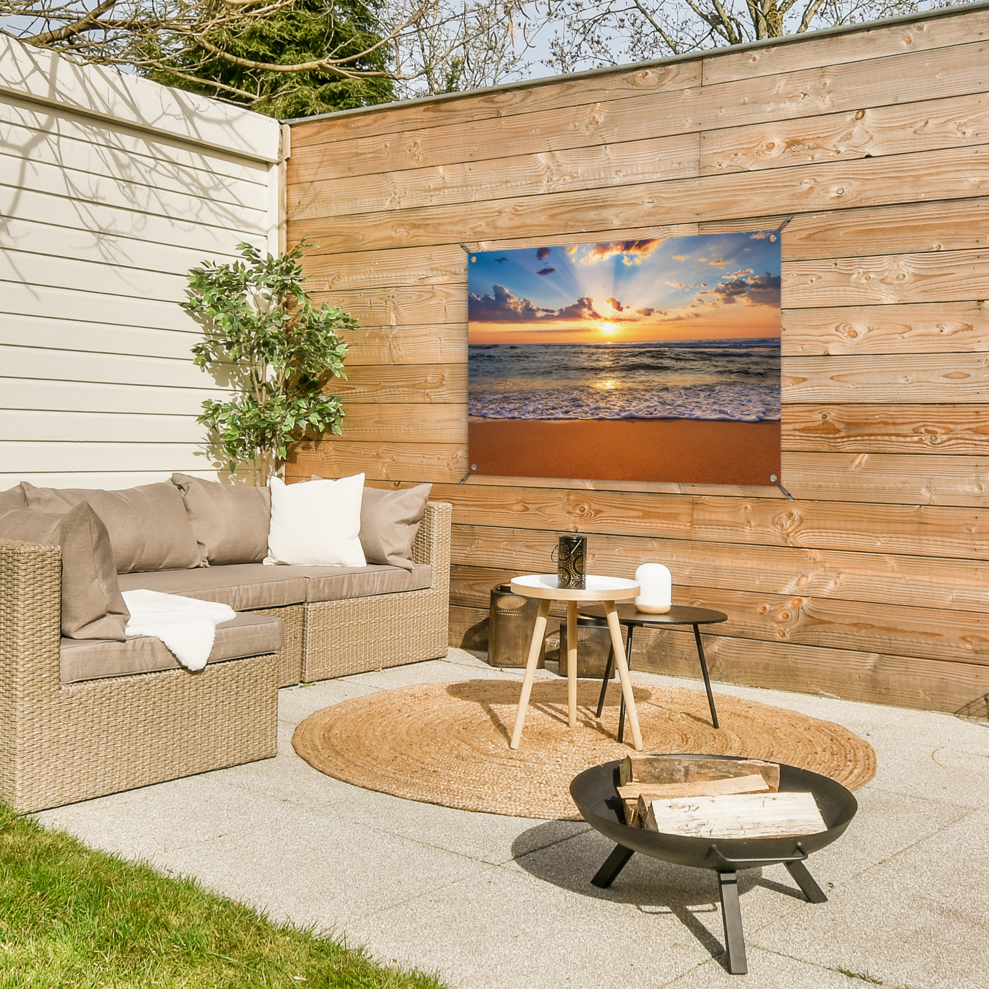 Outdoor Poster - Strand - Sonnenuntergang - Meer - Wolken - Horizont - Horizontal-3