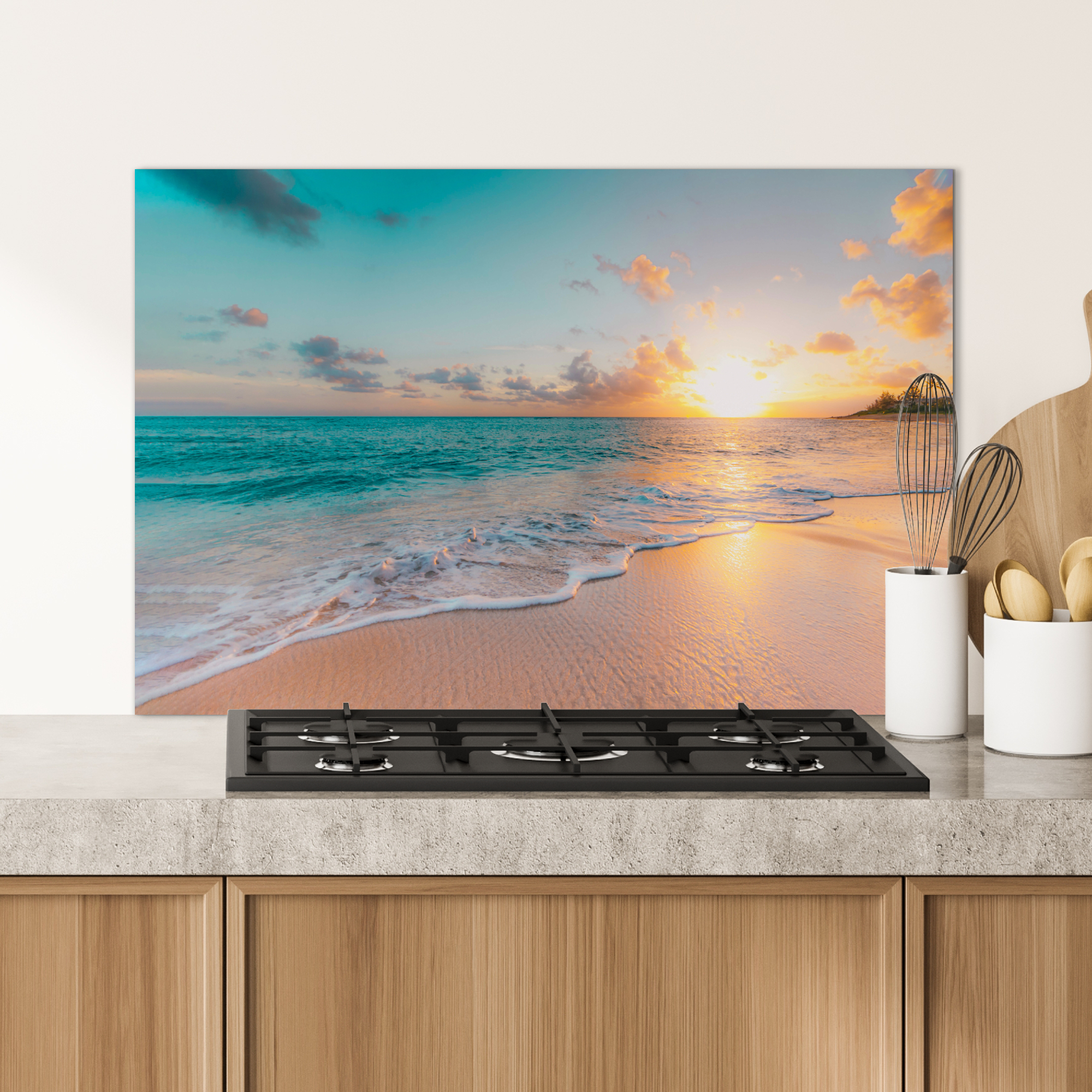 Spatscherm keuken - Zonsondergang - Strand - Zee - Zomer - Blauw-4