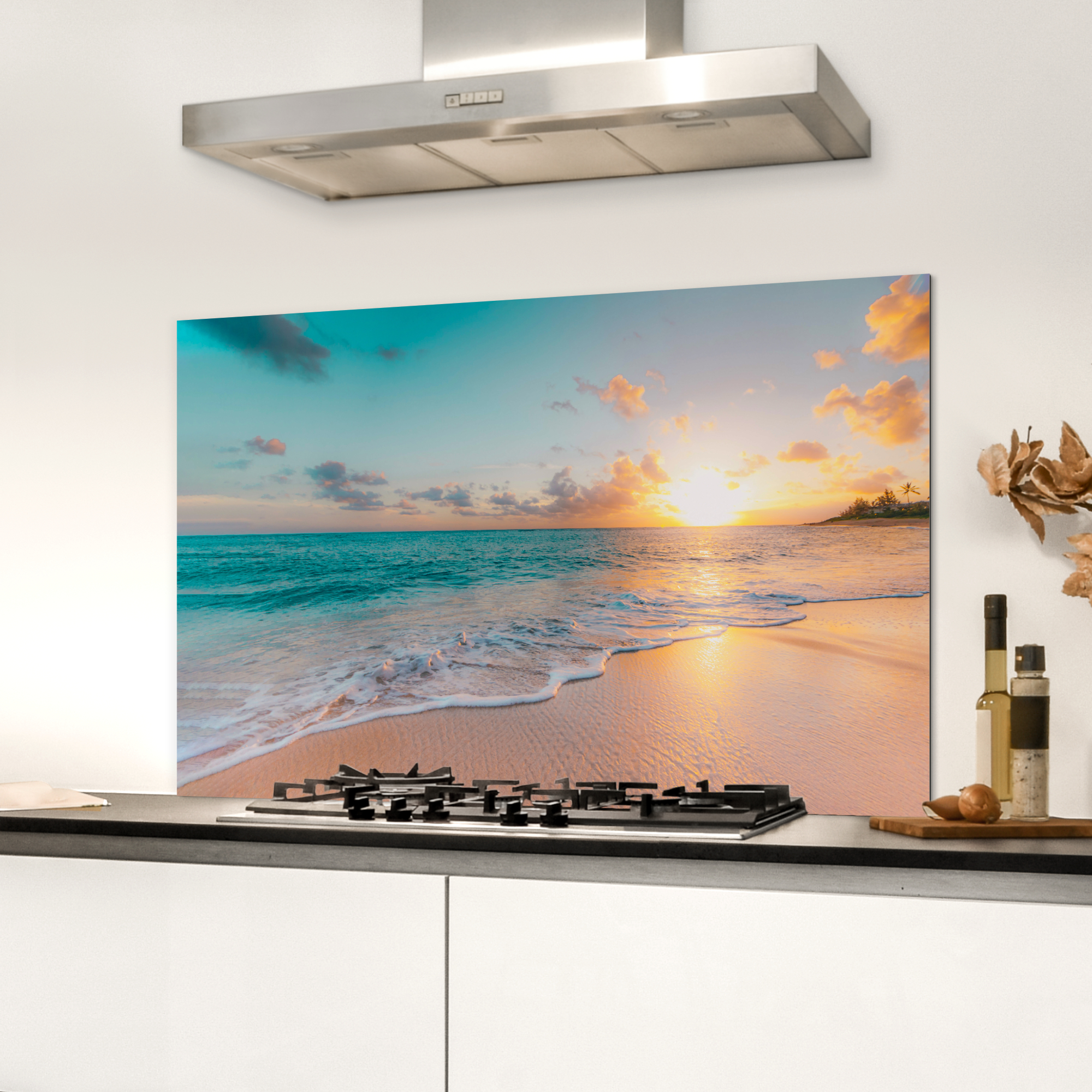 Spatscherm keuken - Zonsondergang - Strand - Zee - Zomer - Blauw-3