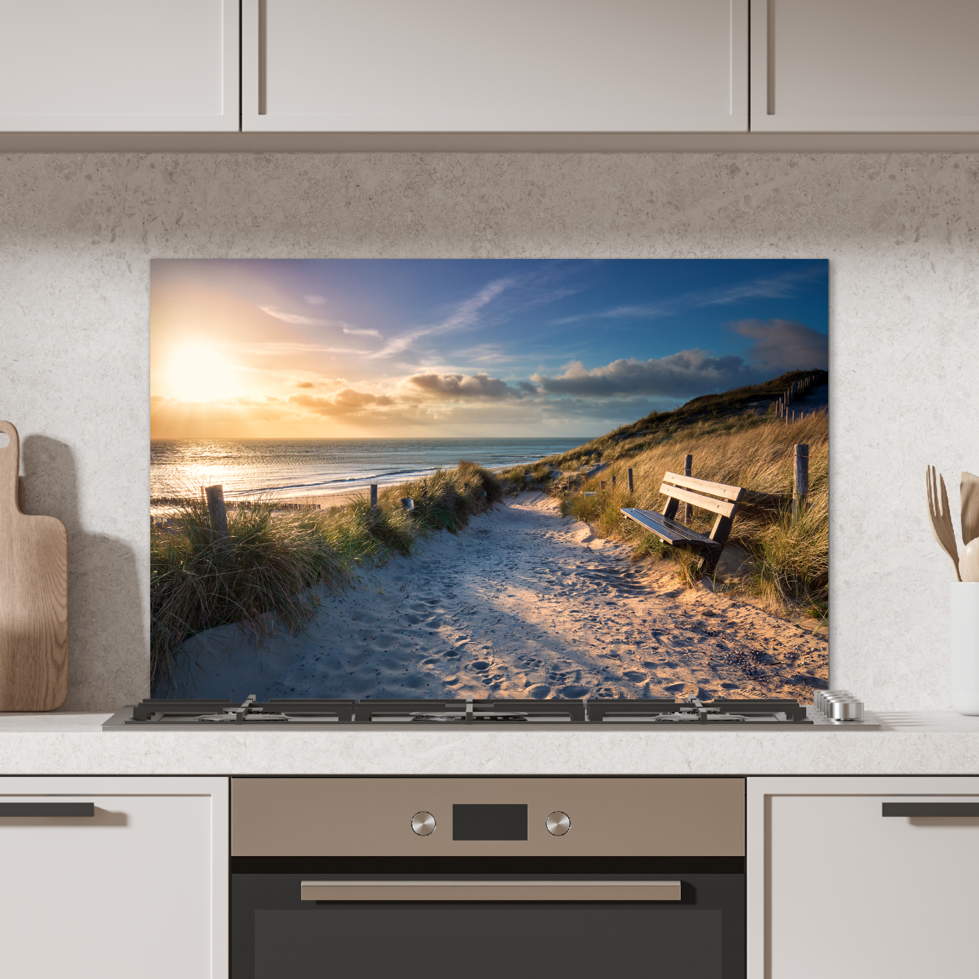 Spatscherm keuken - Zonsondergang - Strand - Duin - Gras - Bank-2