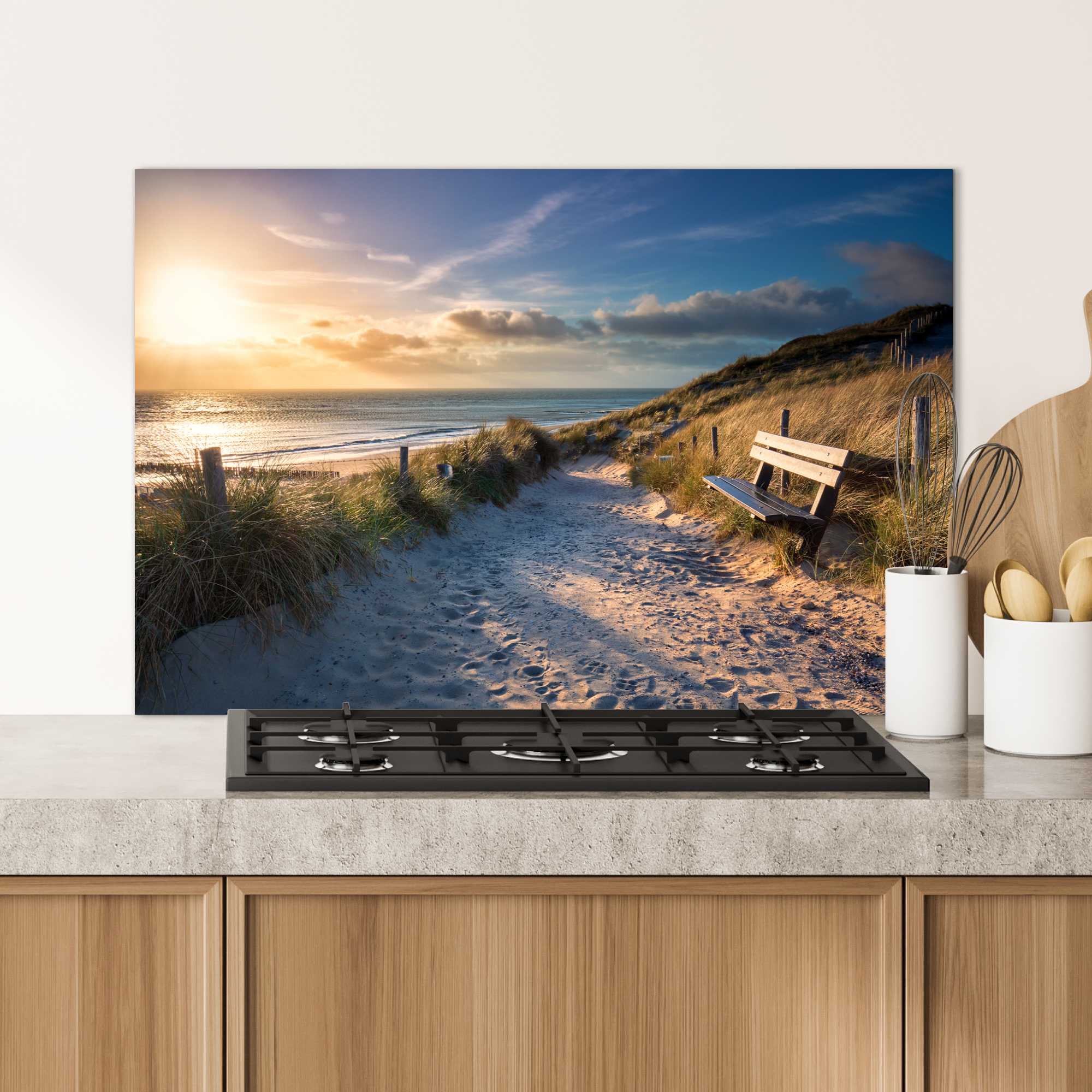 Spatscherm keuken - Zonsondergang - Strand - Duin - Gras - Bank-4