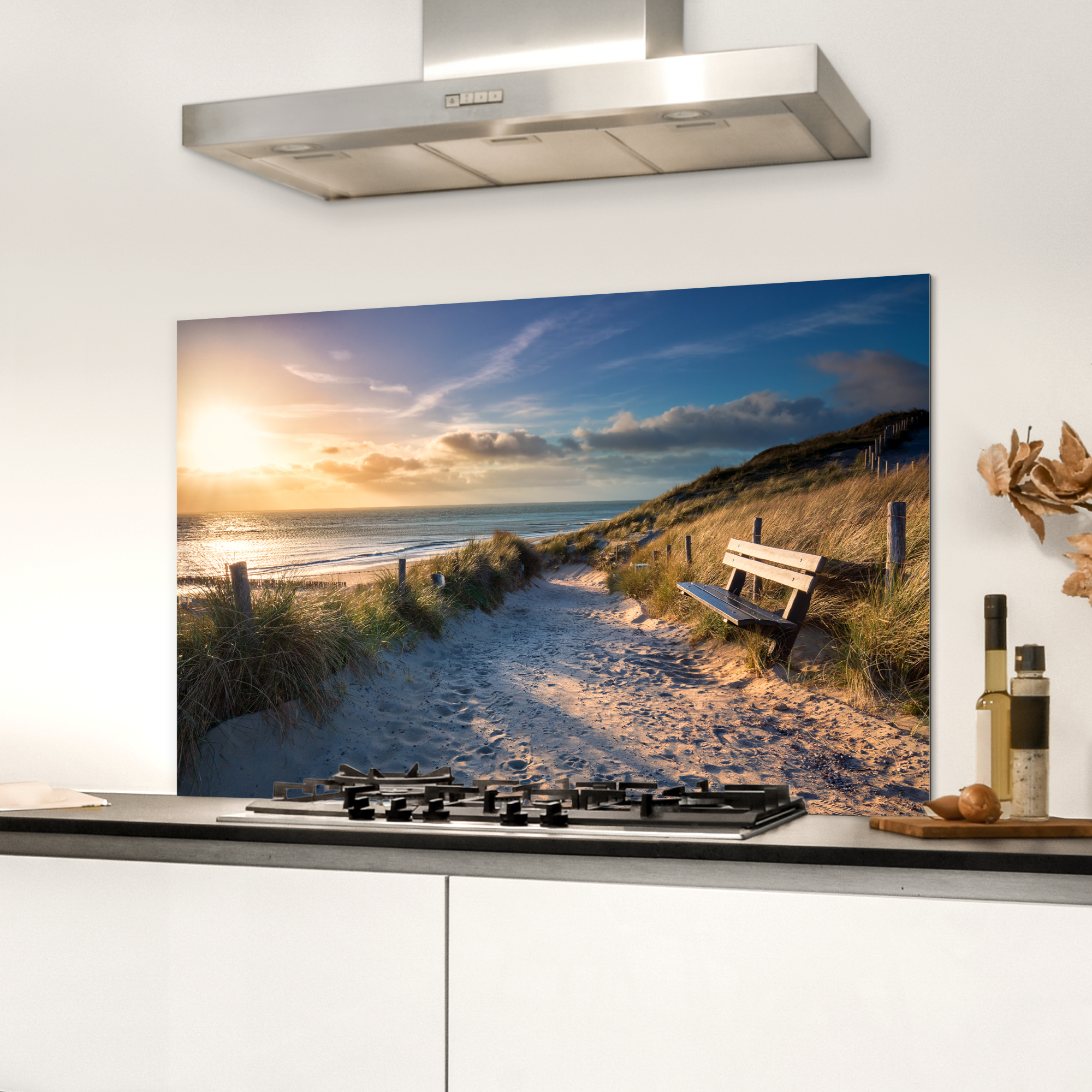 Spatscherm keuken - Zonsondergang - Strand - Duin - Gras - Bank-3