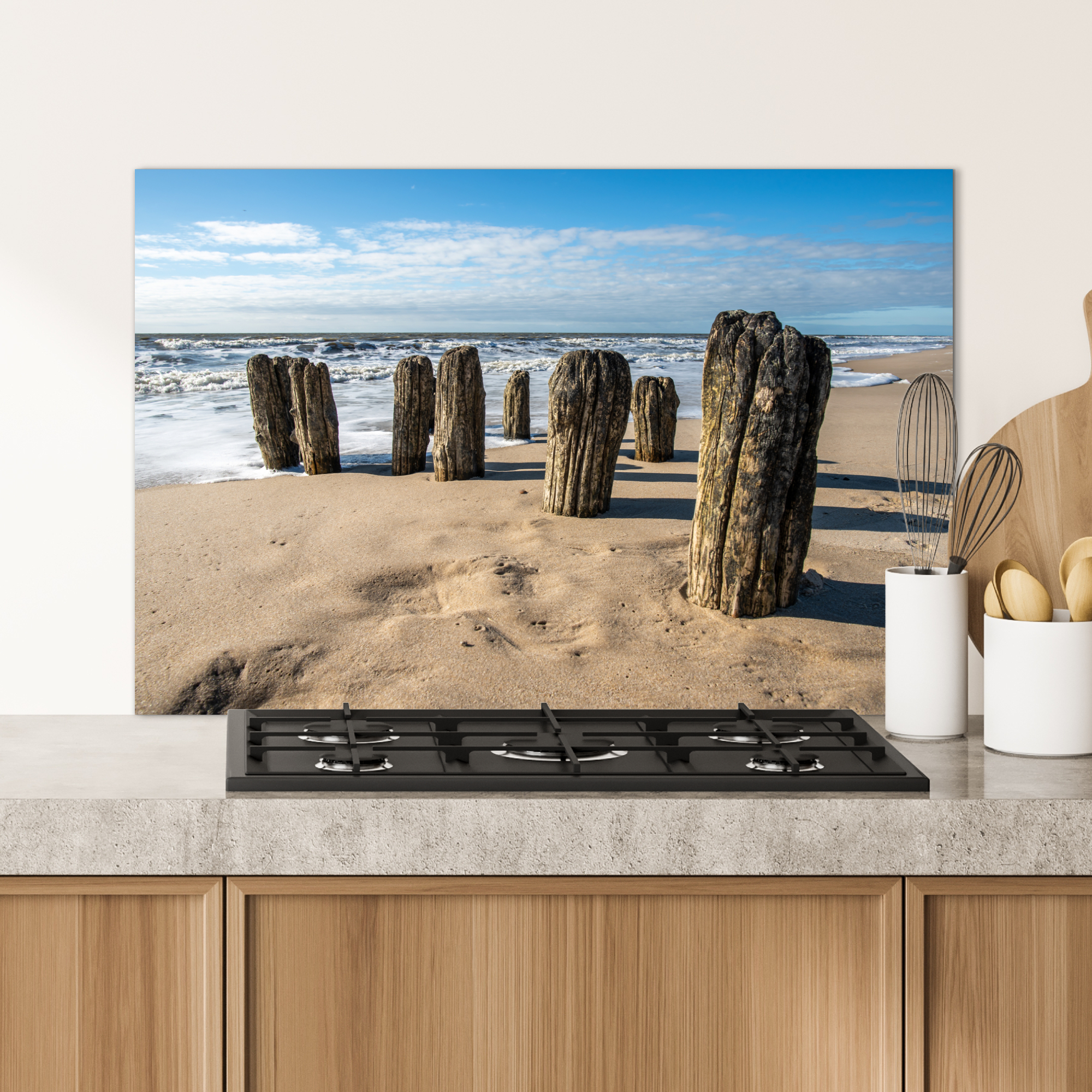 Spatscherm keuken - Zand - Strand - Paal - Water - Zomer-4