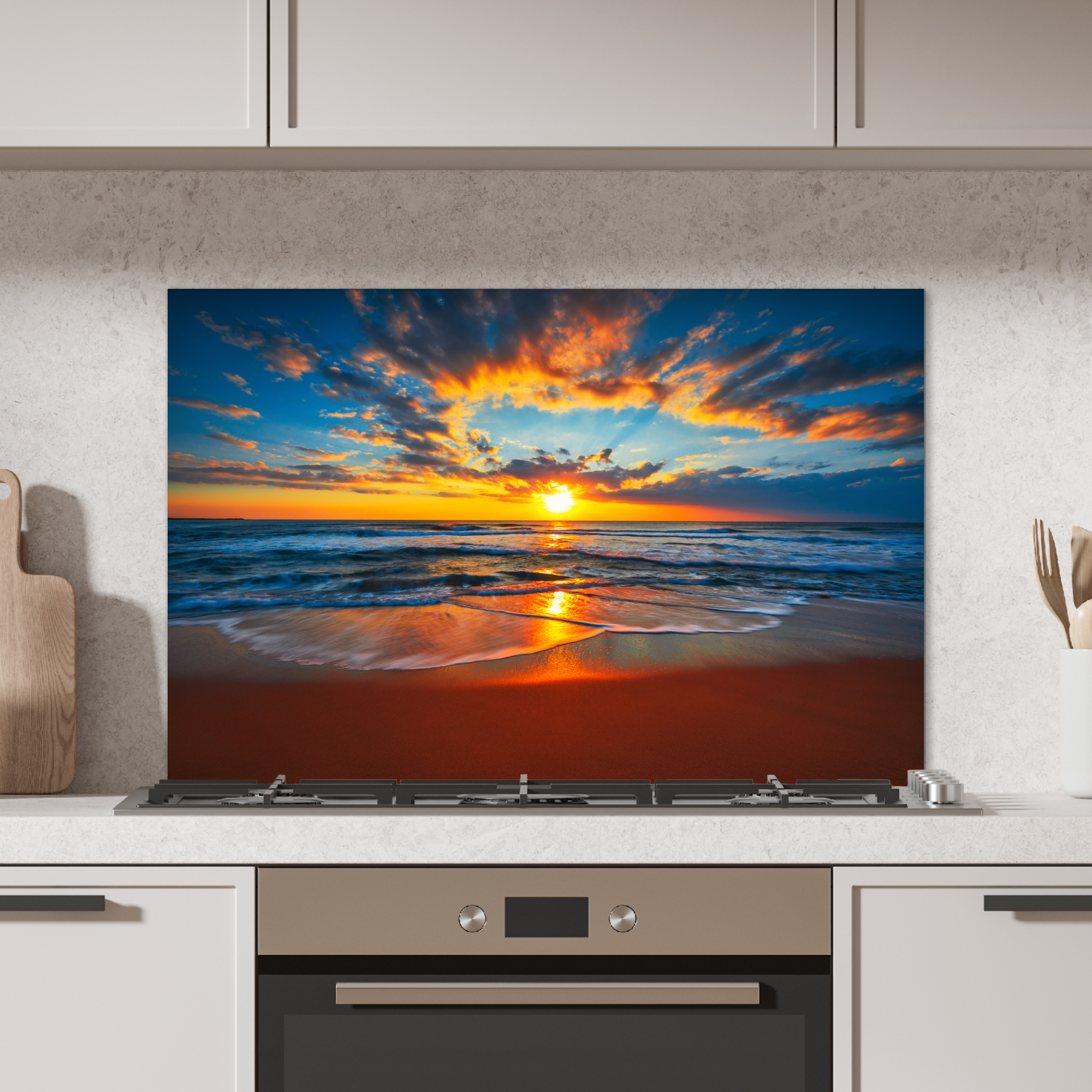 Spatscherm keuken - Zee - Zonsondergang - Strand - Wolken - Oranje-2