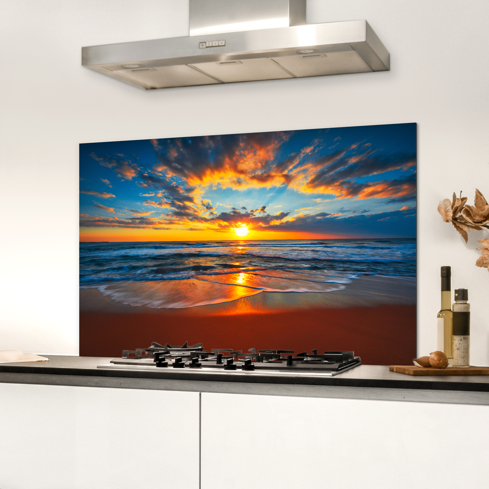 Spatscherm keuken - Zee - Zonsondergang - Strand - Wolken - Oranje-3