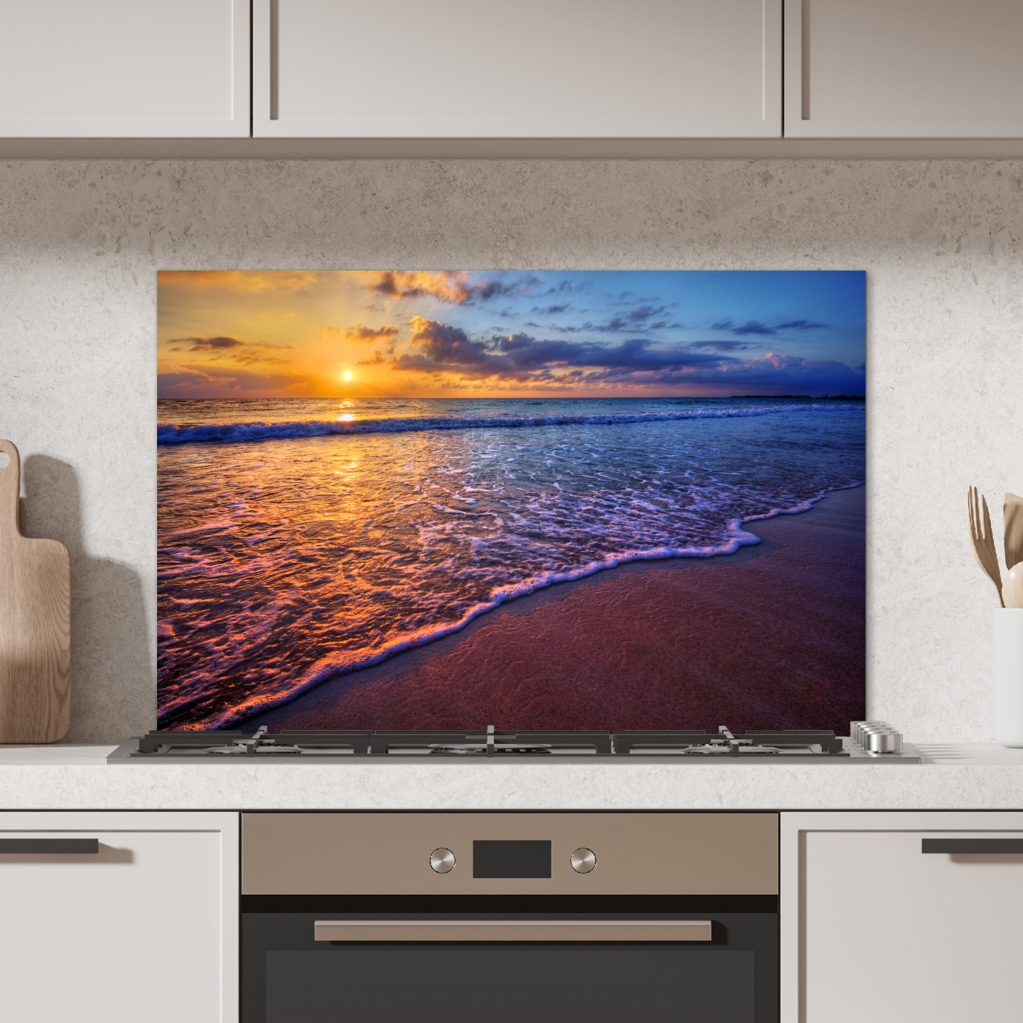 Spatscherm keuken - Zee - Strand - Zonsondergang - Wolken - Horizon-2