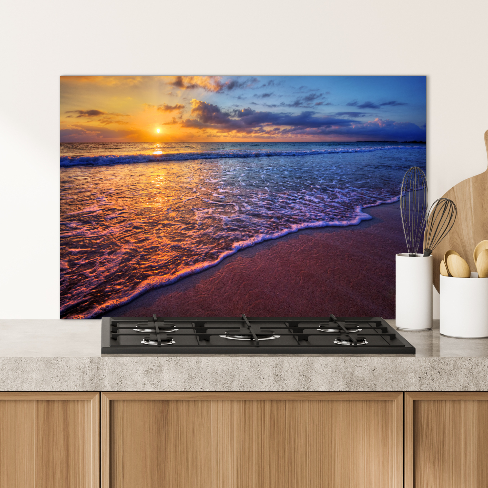 Spatscherm keuken - Zee - Strand - Zonsondergang - Wolken - Horizon-4