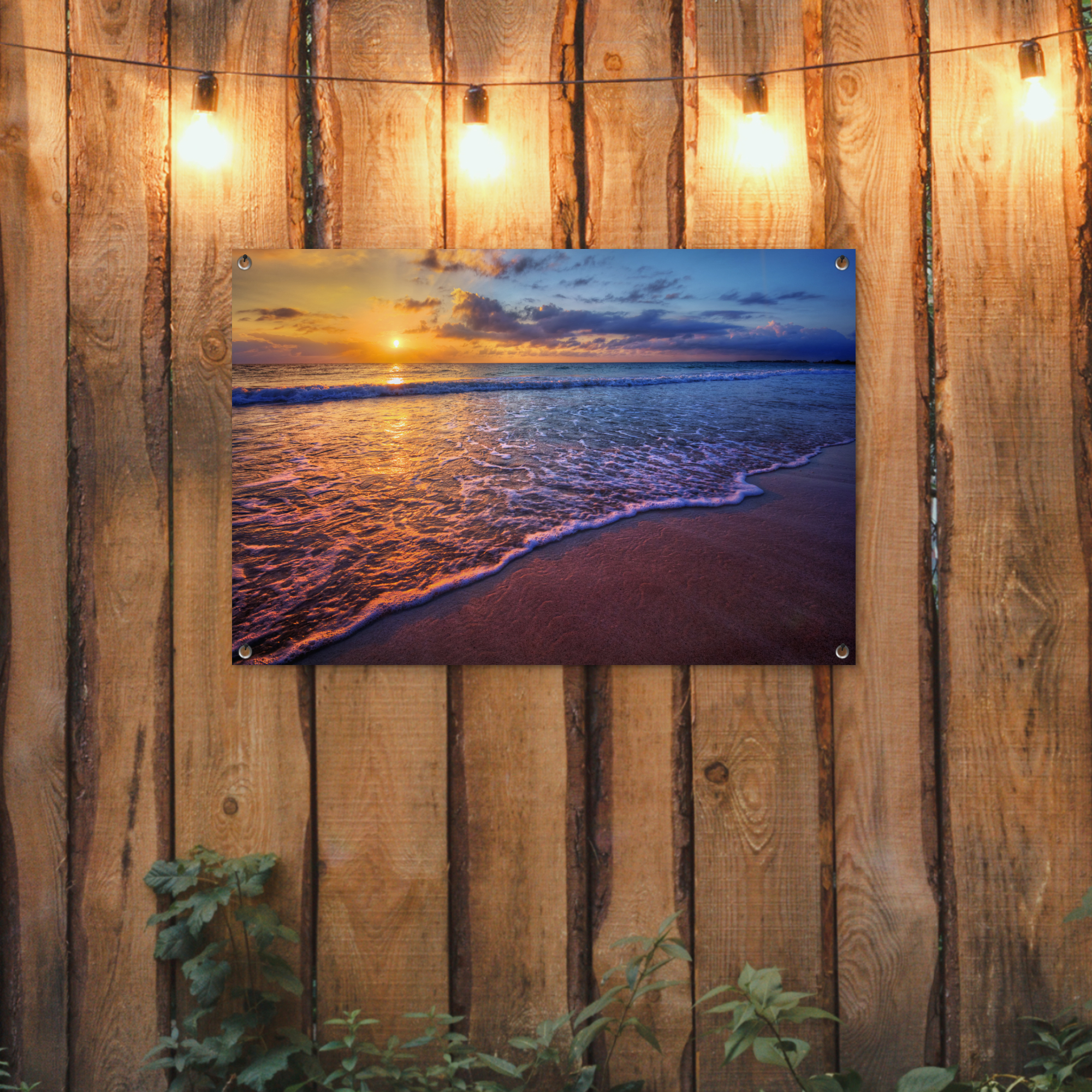 Tuinposter - Zee - Strand - Zonsondergang - Wolken - Horizon - Liggend-2