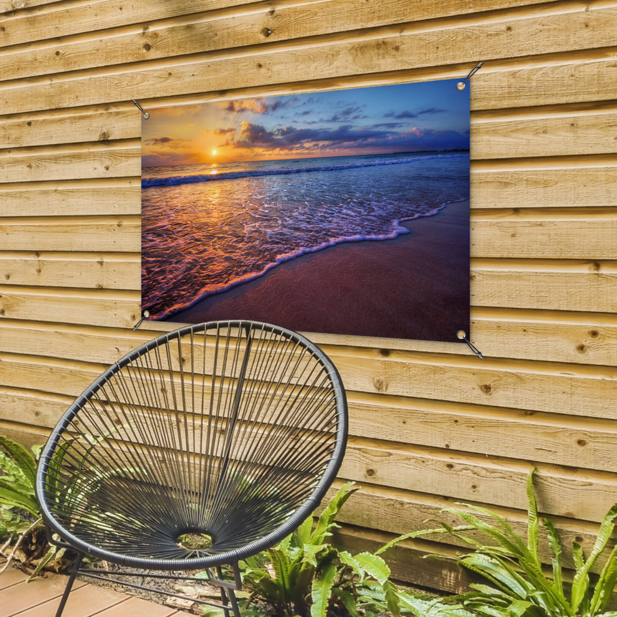 Tuinposter - Zee - Strand - Zonsondergang - Wolken - Horizon - Liggend-4