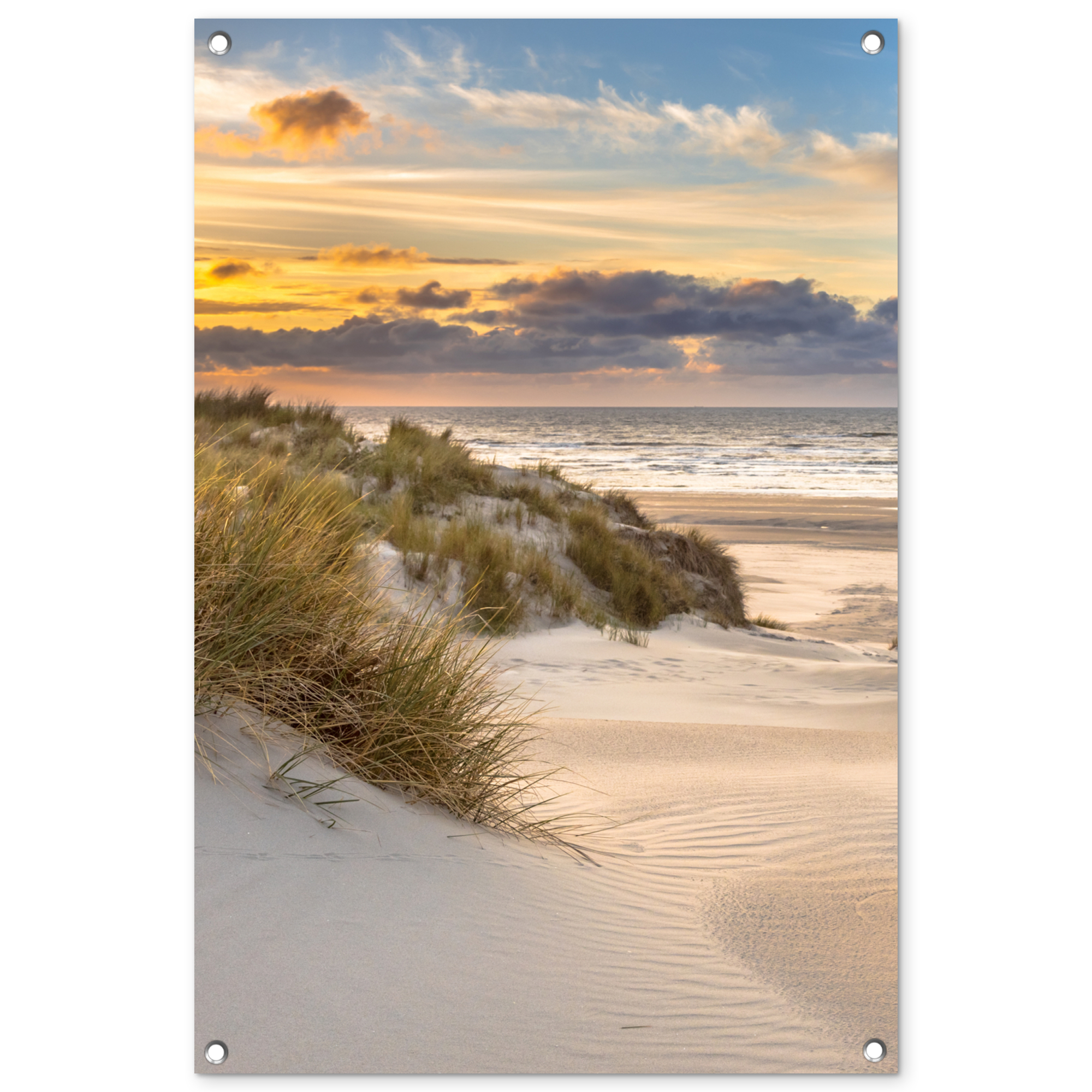 Tuinposter - Strand - Duin - Gras - Zonsondergang - Zee - Staand