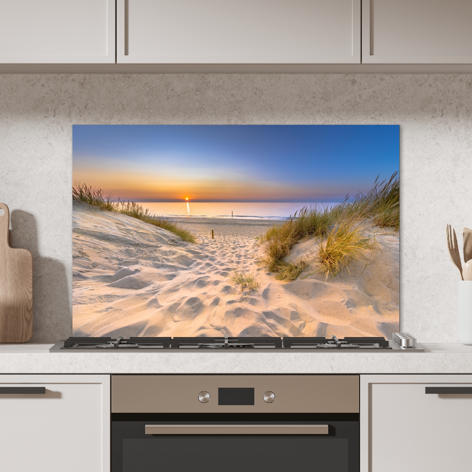 Spatscherm keuken - Duin - Zonsondergang - Horizon - Strand - Gras-2