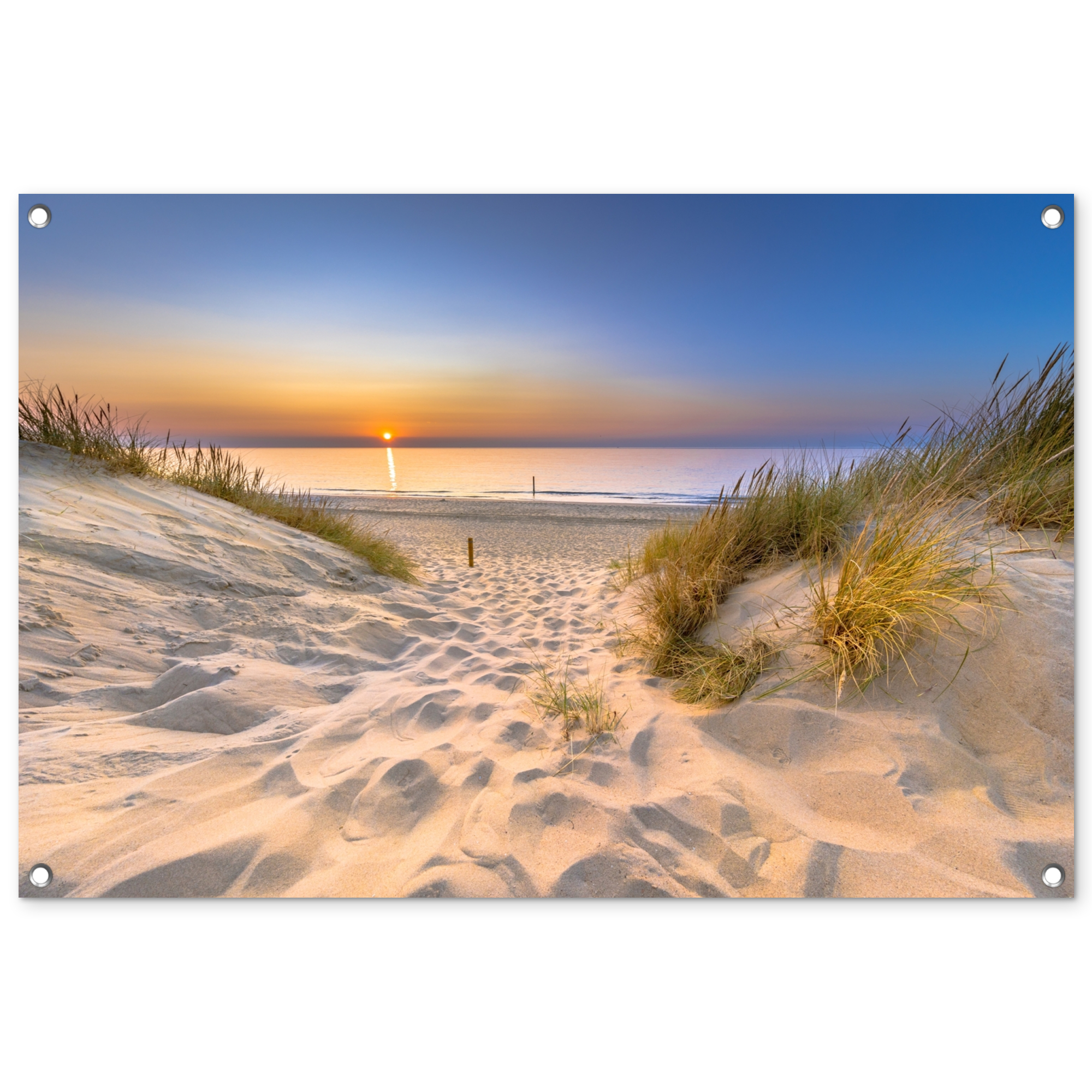 Poster d'extérieur - Dune - Coucher de soleil - Horizon - Plage - Herbe - Horizontal