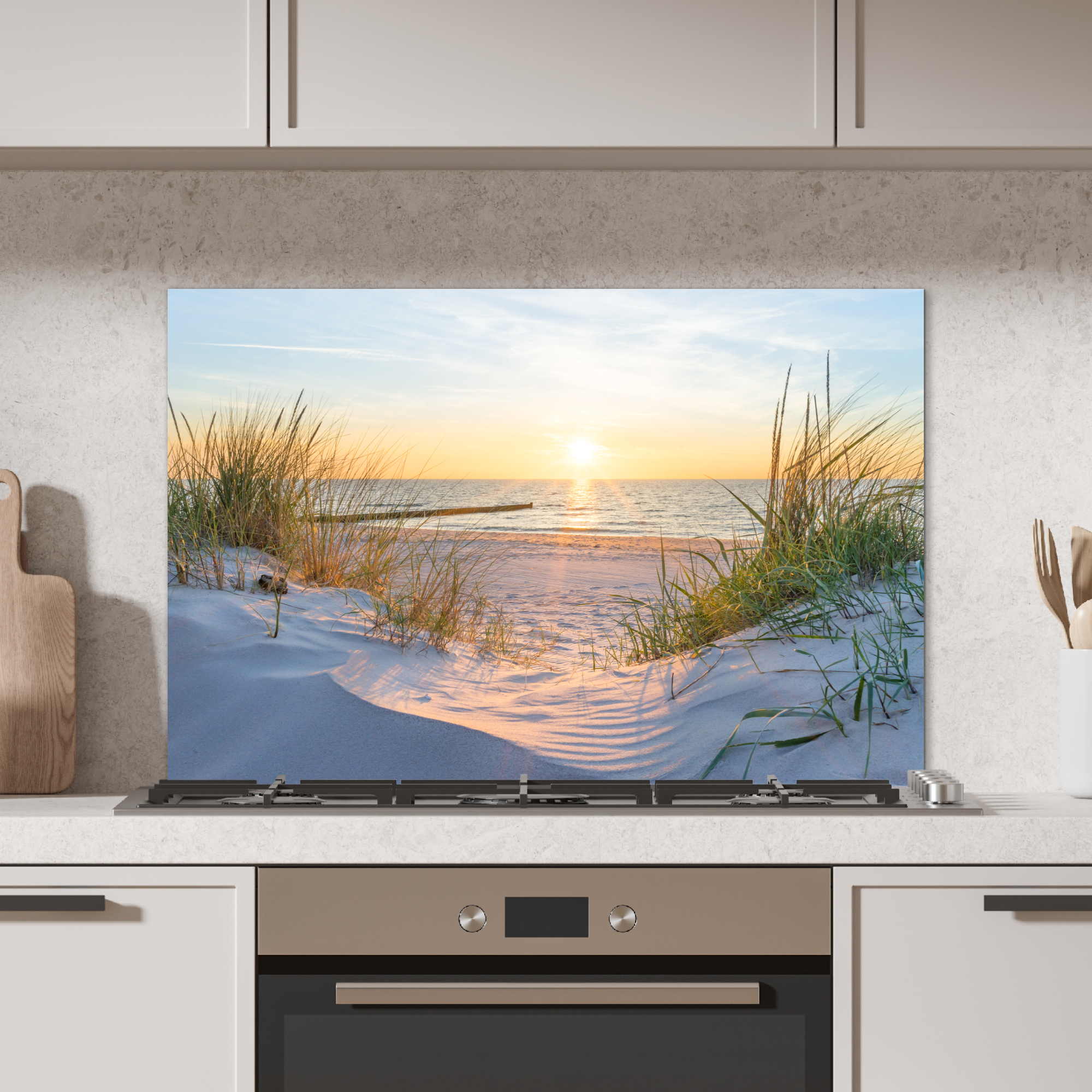 Spatscherm keuken - Strand - Zon - Duin - Gras - Zand - Horizon-2
