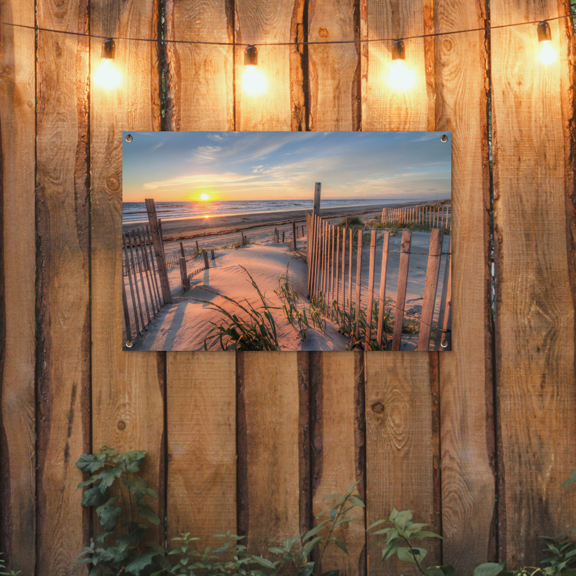 Tuinposter - Strand - Zee - Duin - Zonsondergang - Landschap - Liggend-2