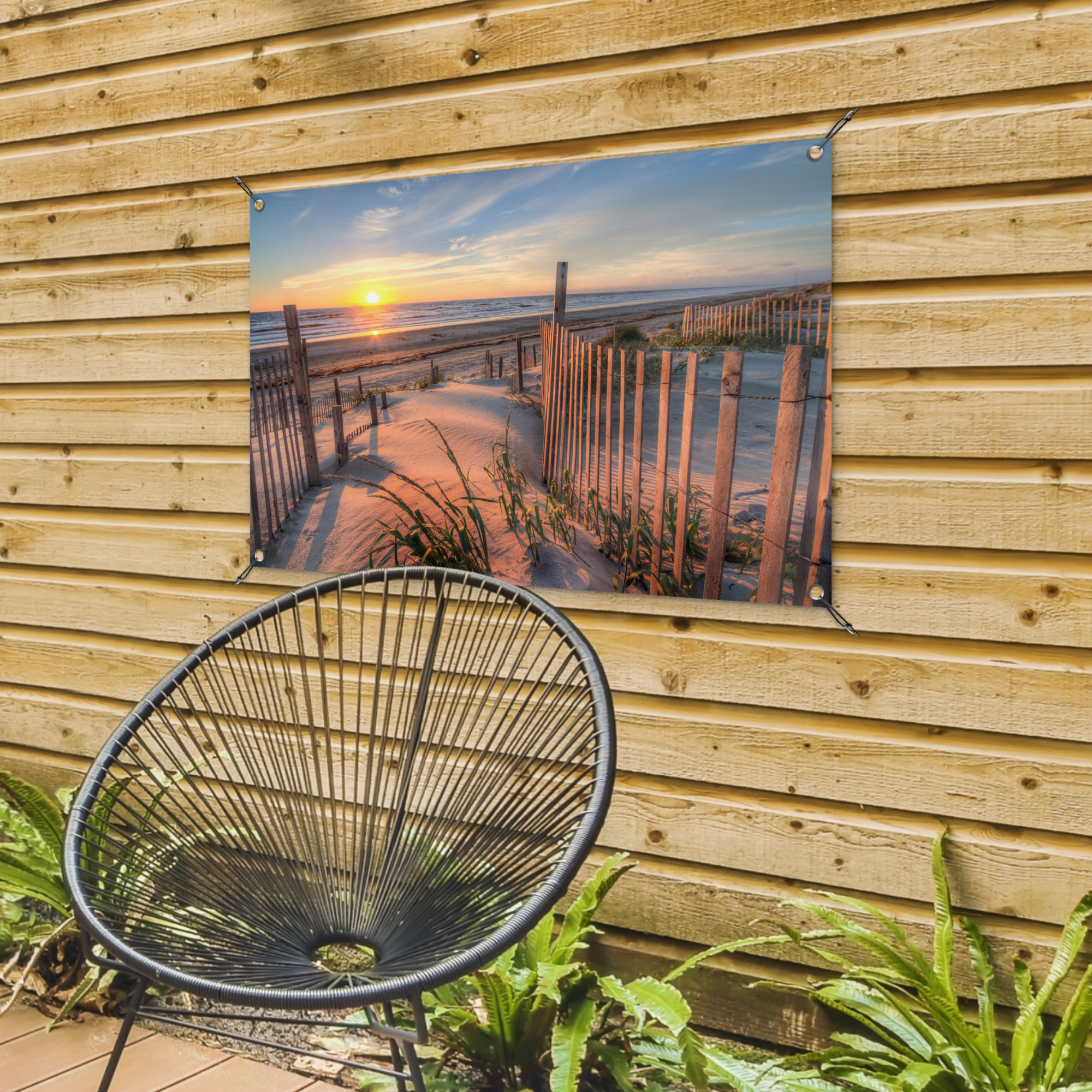 Tuinposter - Strand - Zee - Duin - Zonsondergang - Landschap - Liggend-4