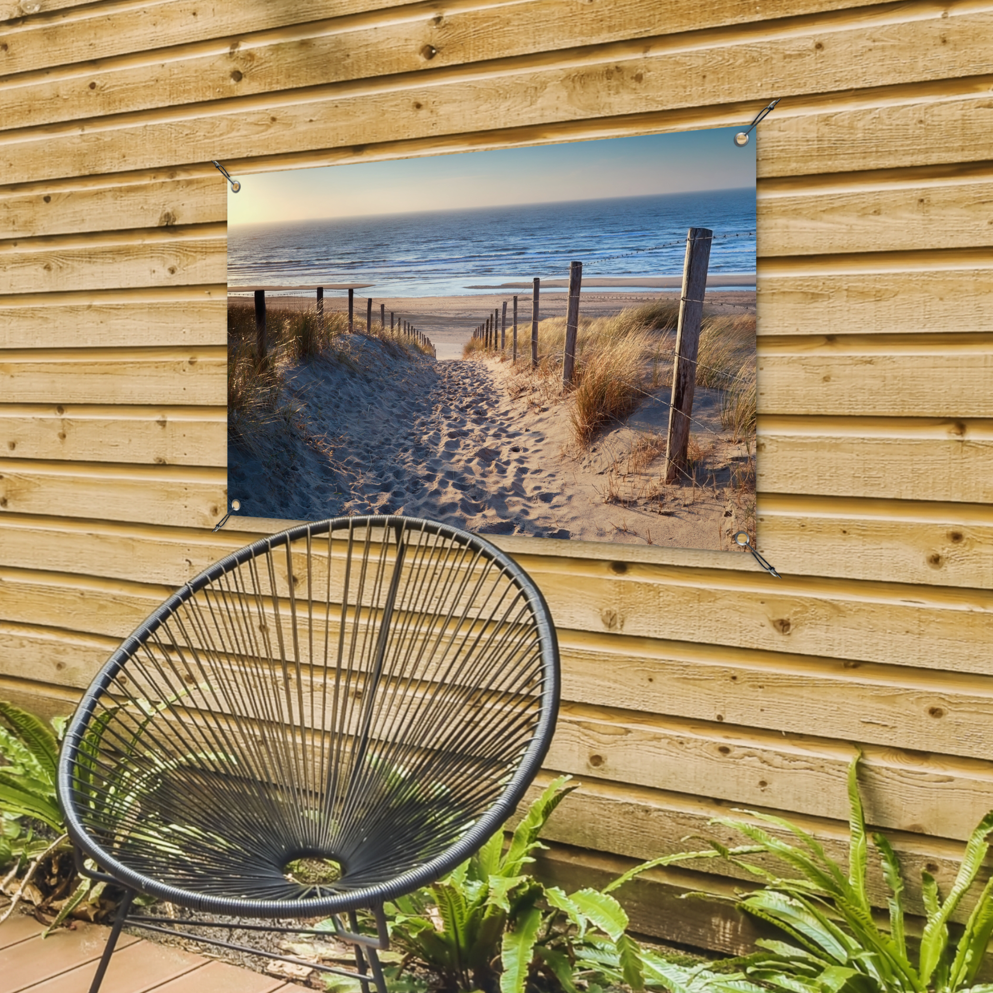 Tuinposter - Strand - Zee - Nederland - Duinen - Zon - Liggend-4