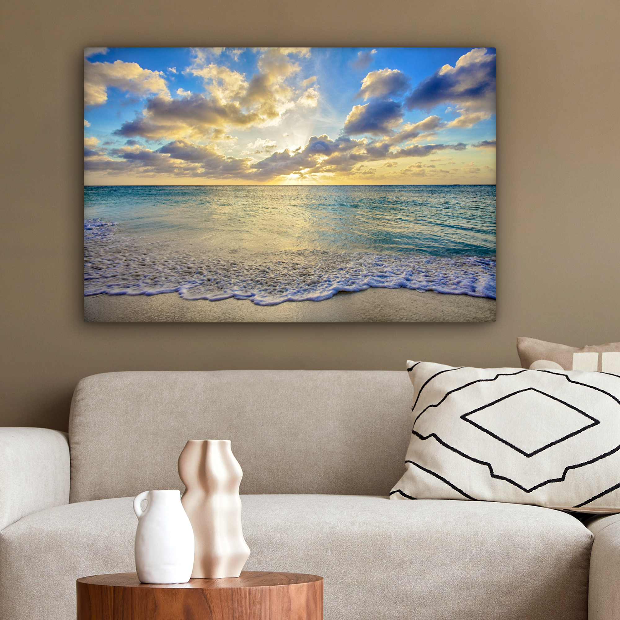 Canvas schilderij - Zee - Strand - Wolken - Zon-2