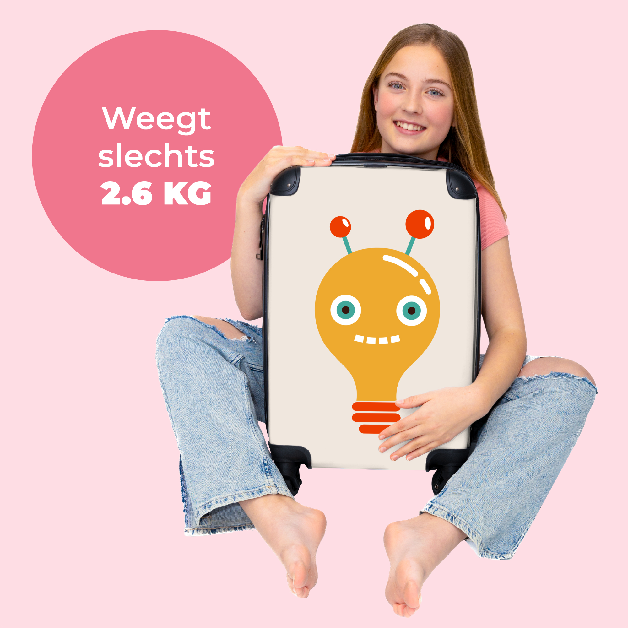 Koffer - Gloeilamp - Robot - Beige - Smile - Kinderen-4