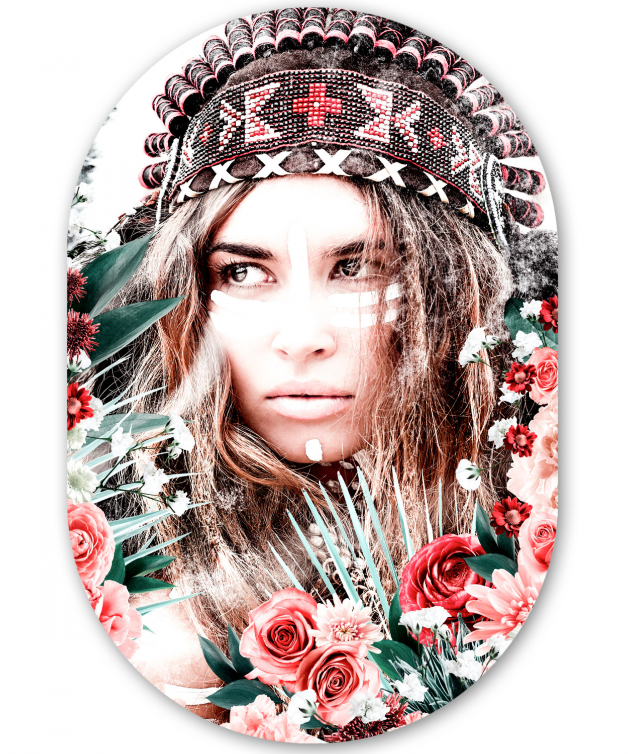 Muurovaal - Vrouw - Bloemen - Indianentooi
