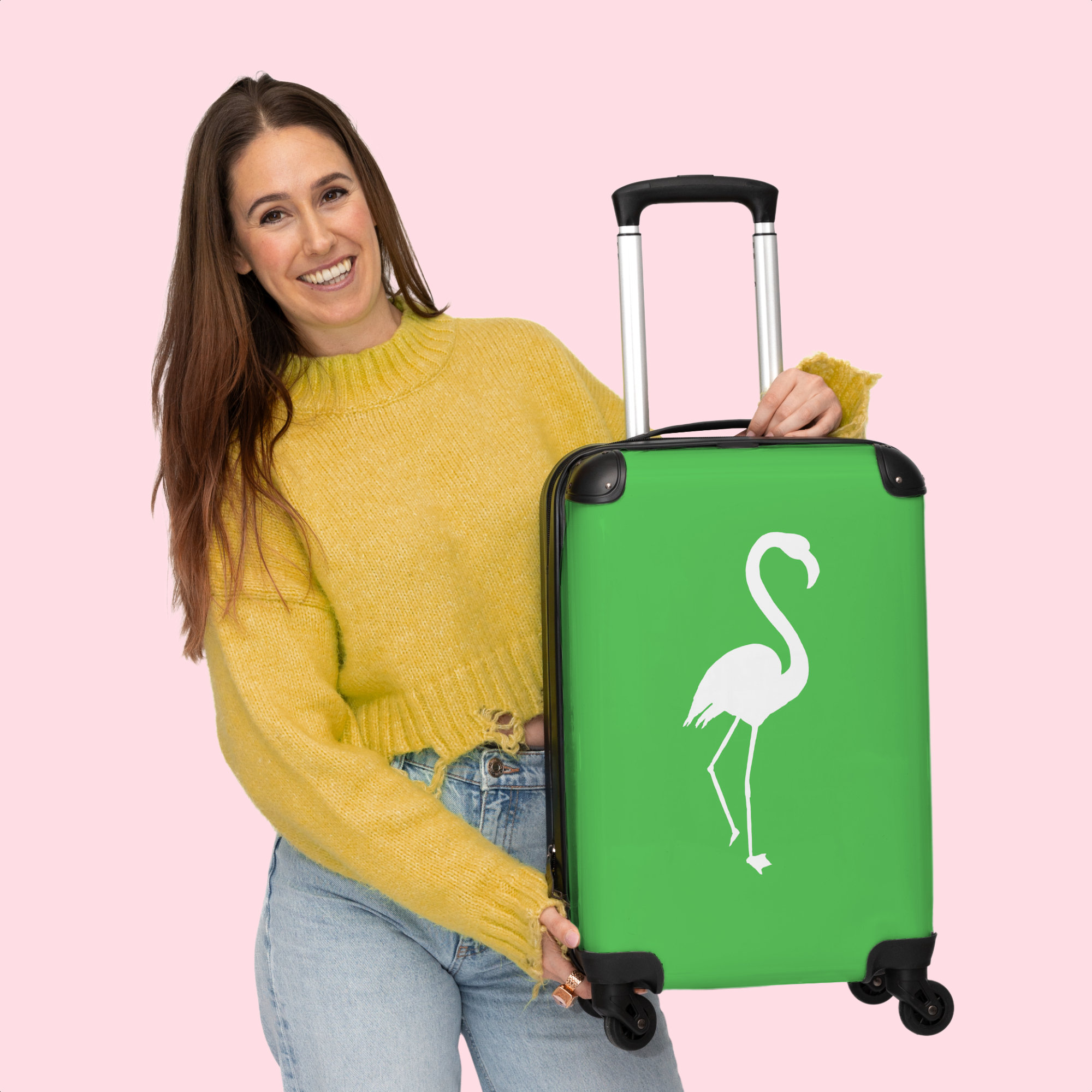 Koffer - Flamingo - Wit - Groen - Vogel-4