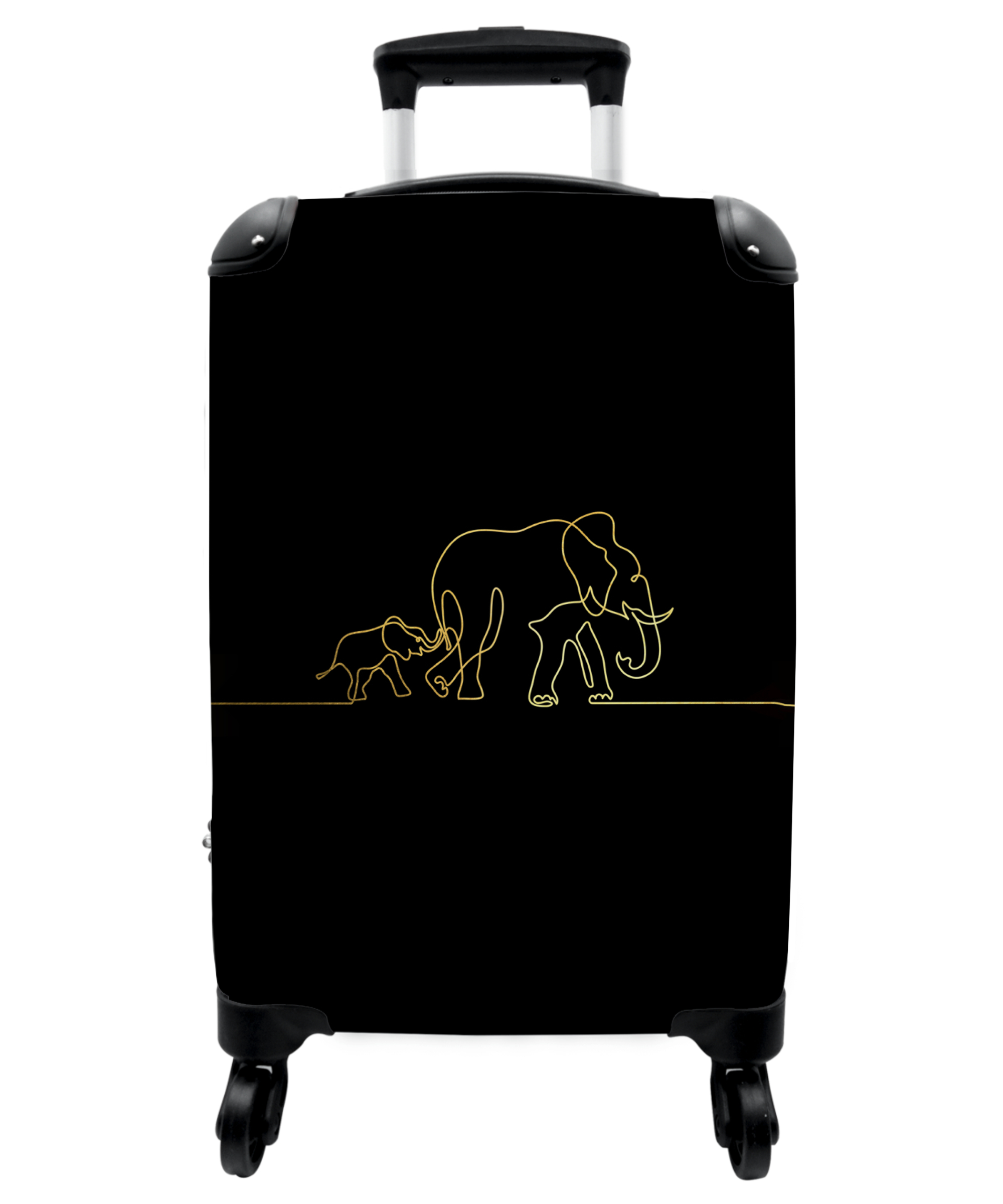 Koffer - Olifanten - Zwart - Dieren - Line art - Goud