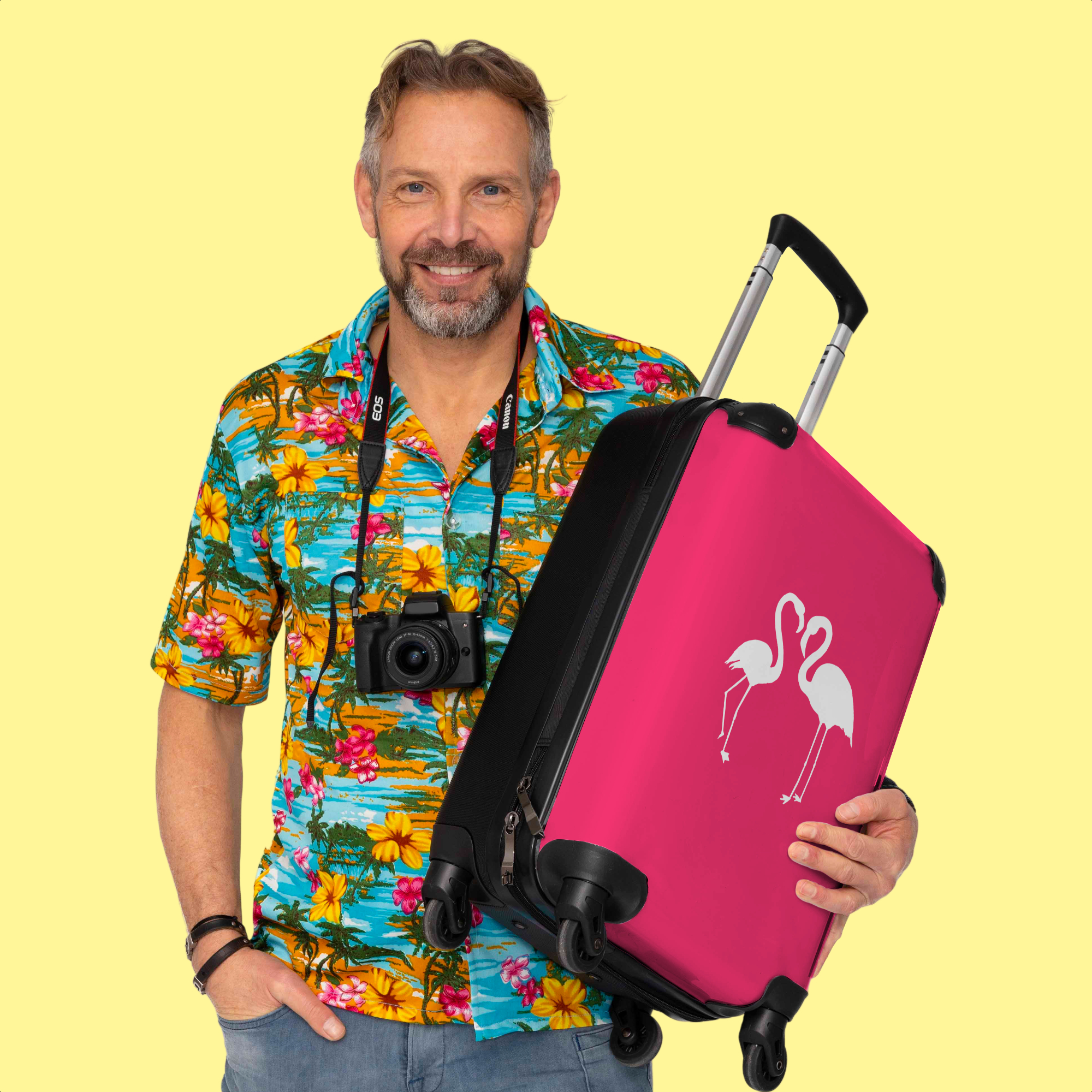 Koffer - Flamingo - Roze - Vogels - Dieren - Wit-thumbnail-3