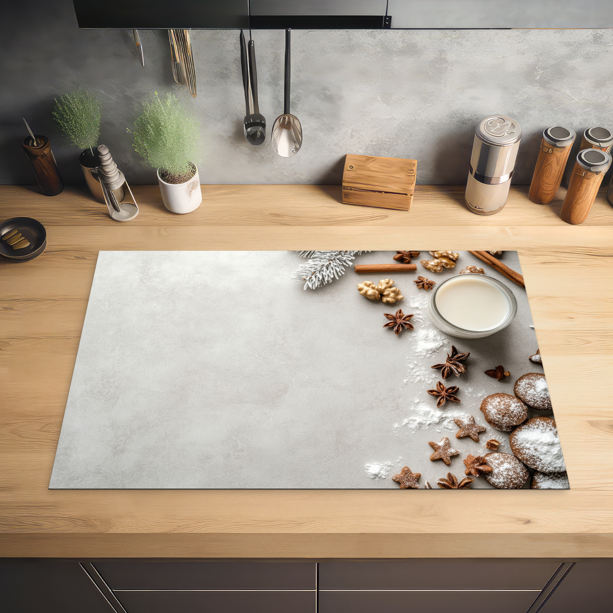 Inductiebeschermer - Kruiden - Winter - Melk - Beton-2
