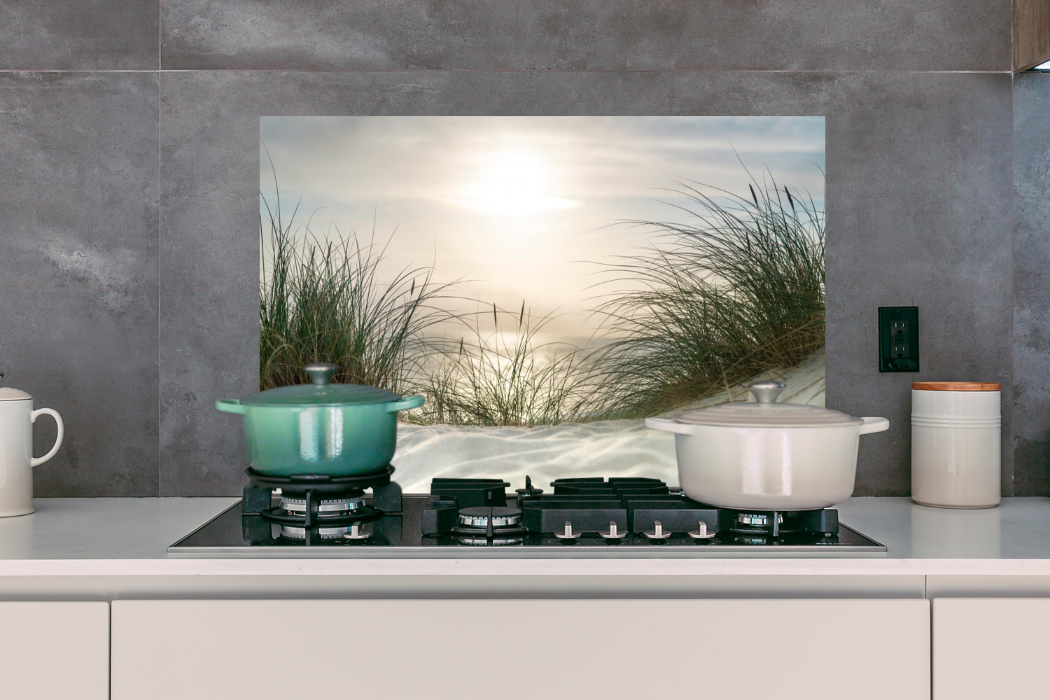 Spatscherm keuken - Zand - Gras - Zon-3