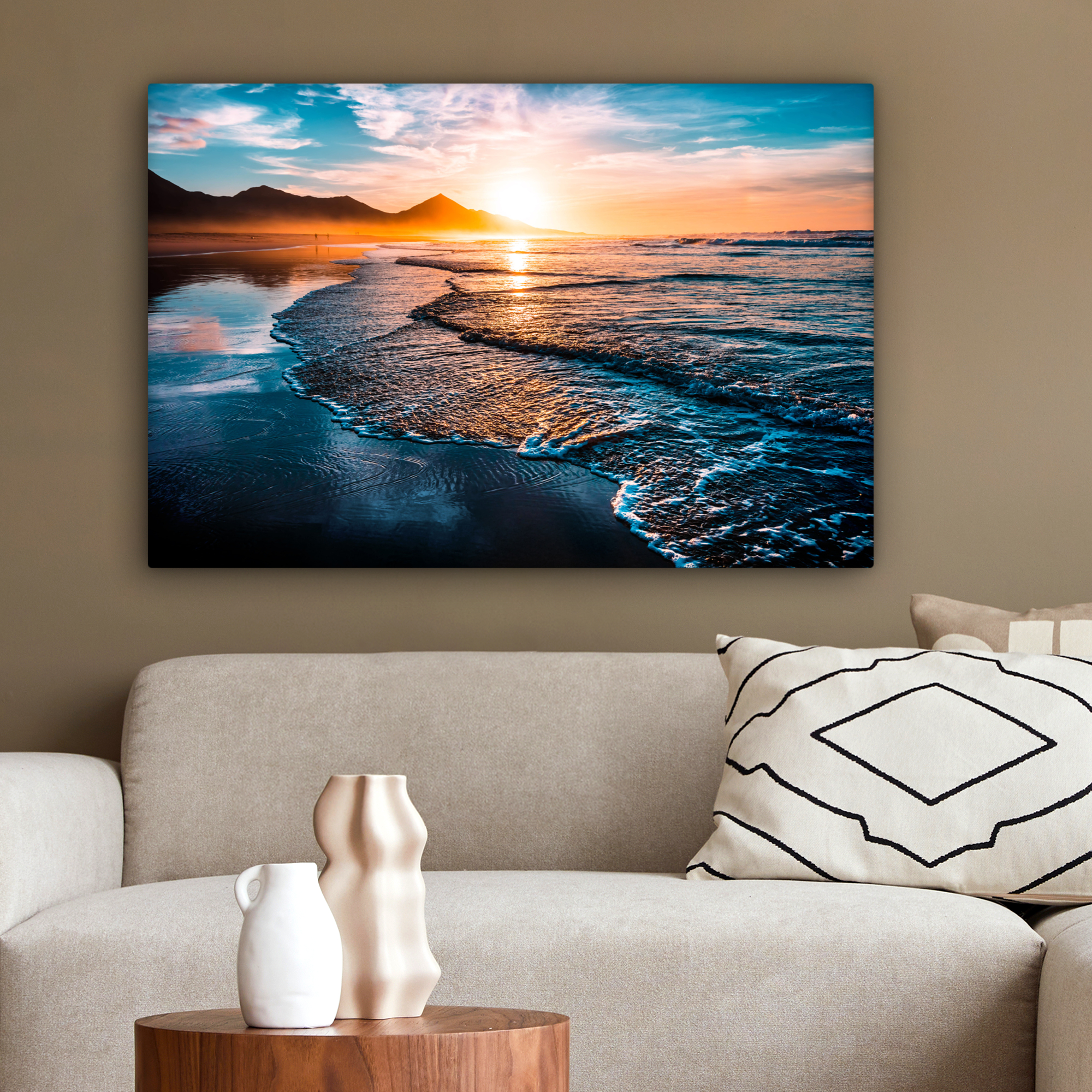 Canvas schilderij - Zonsondergang - Zee - Berg - Horizon - Landschap-2