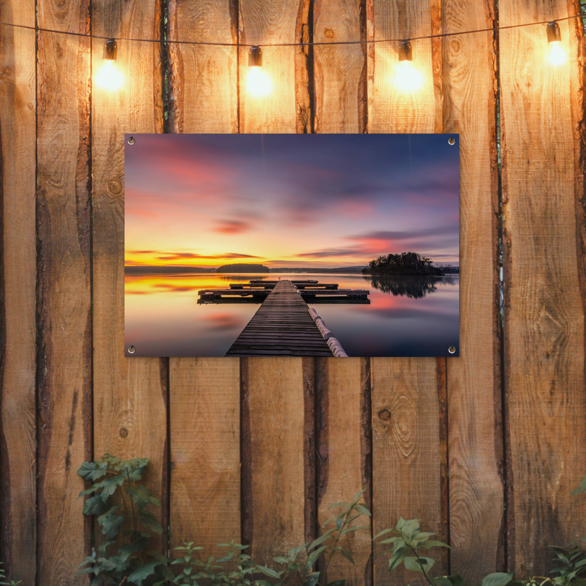 Tuinposter - Steiger - Zonsondergang - Water - Zee - Reflectie - Liggend-2