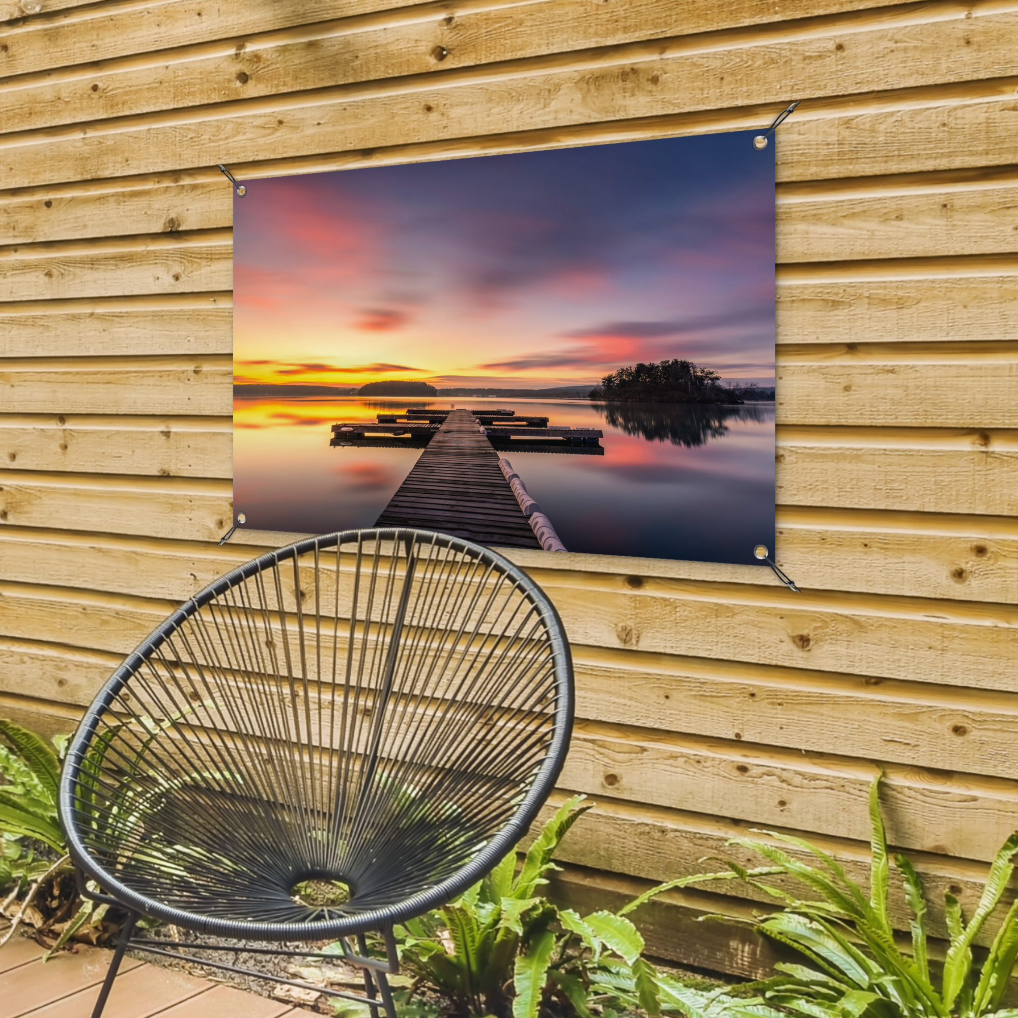 Tuinposter - Steiger - Zonsondergang - Water - Zee - Reflectie - Liggend-4