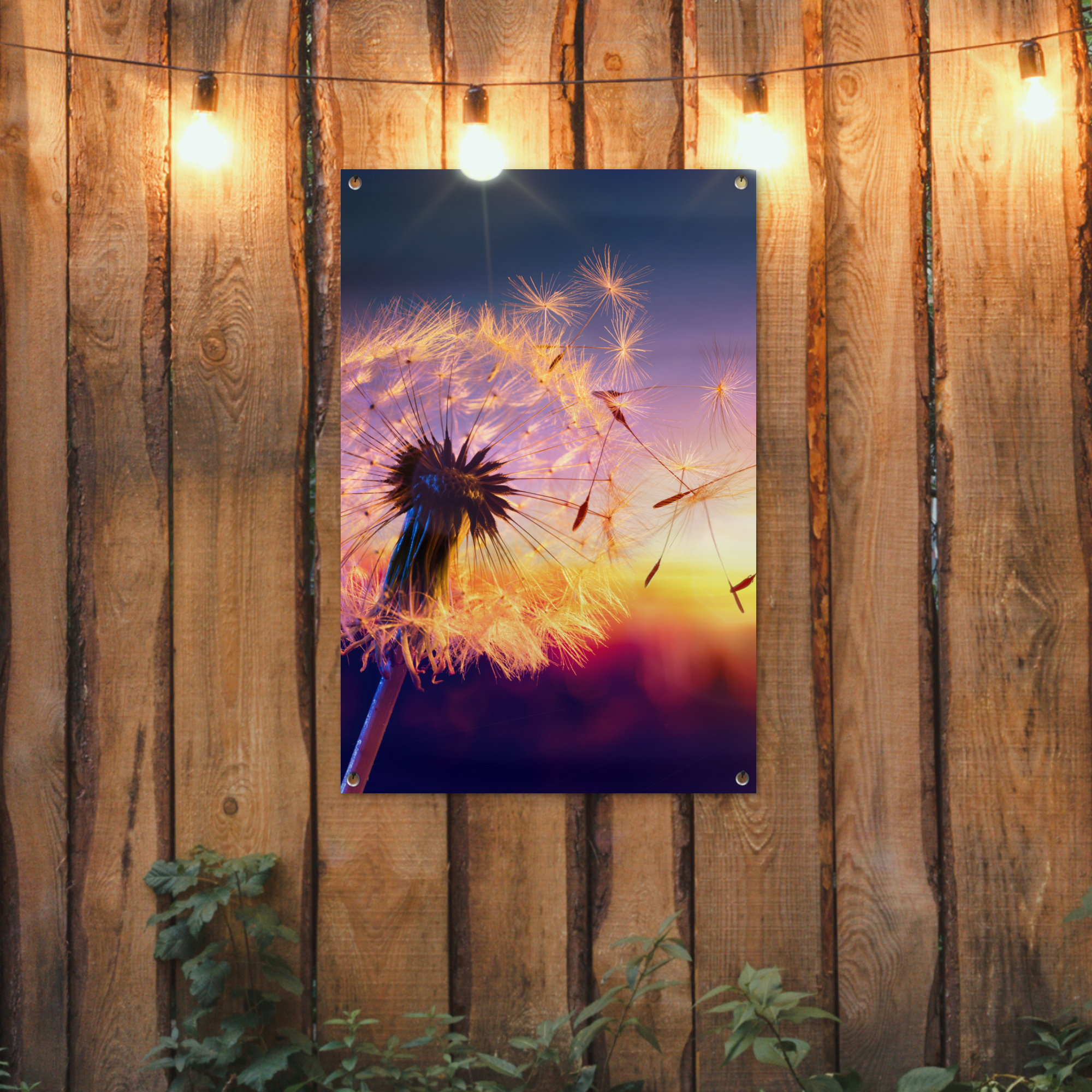 Tuinposter - Paardenbloem - Bloemen - Zonsondergang - Horizon - Nacht - Staand-2