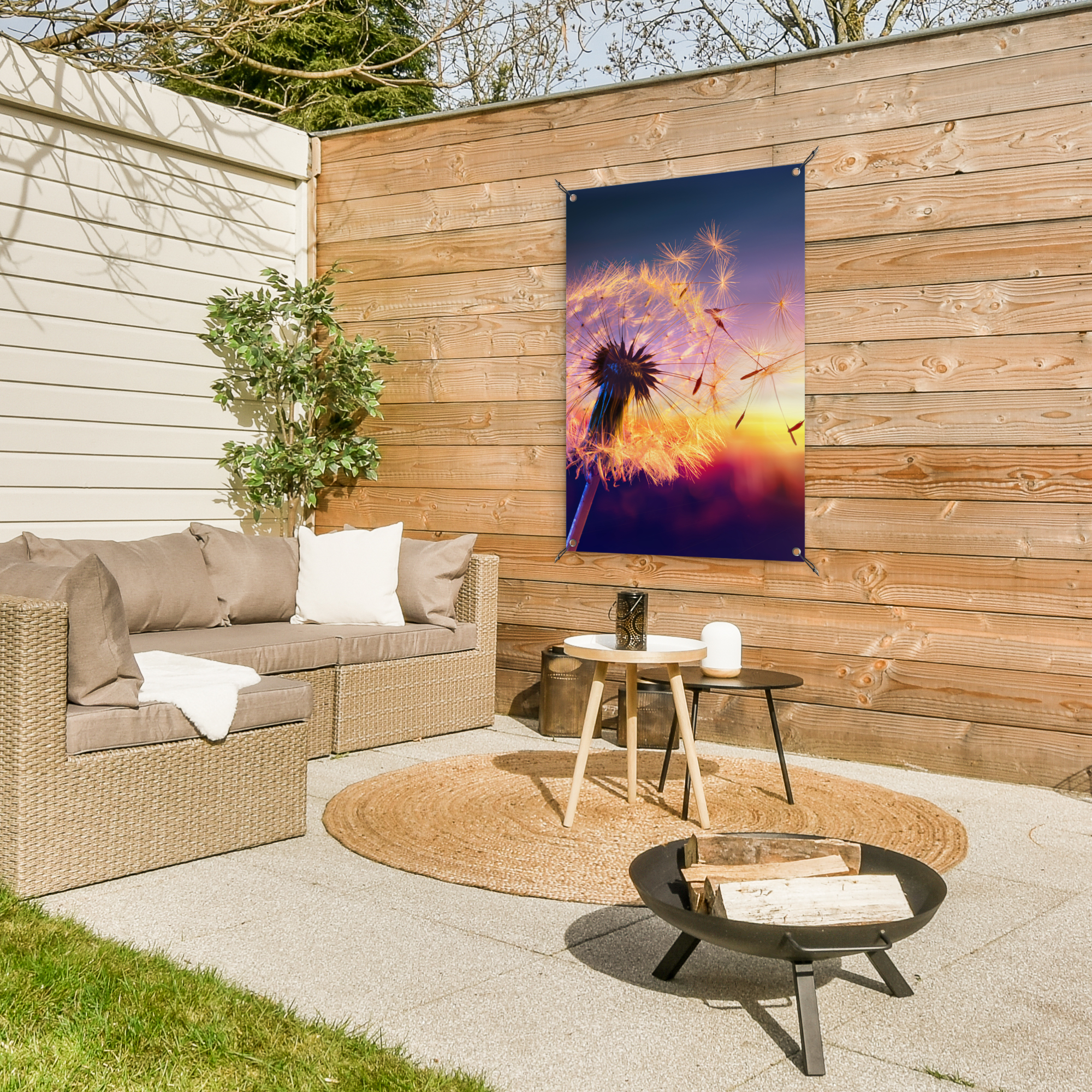 Tuinposter - Paardenbloem - Bloemen - Zonsondergang - Horizon - Nacht - Staand-3