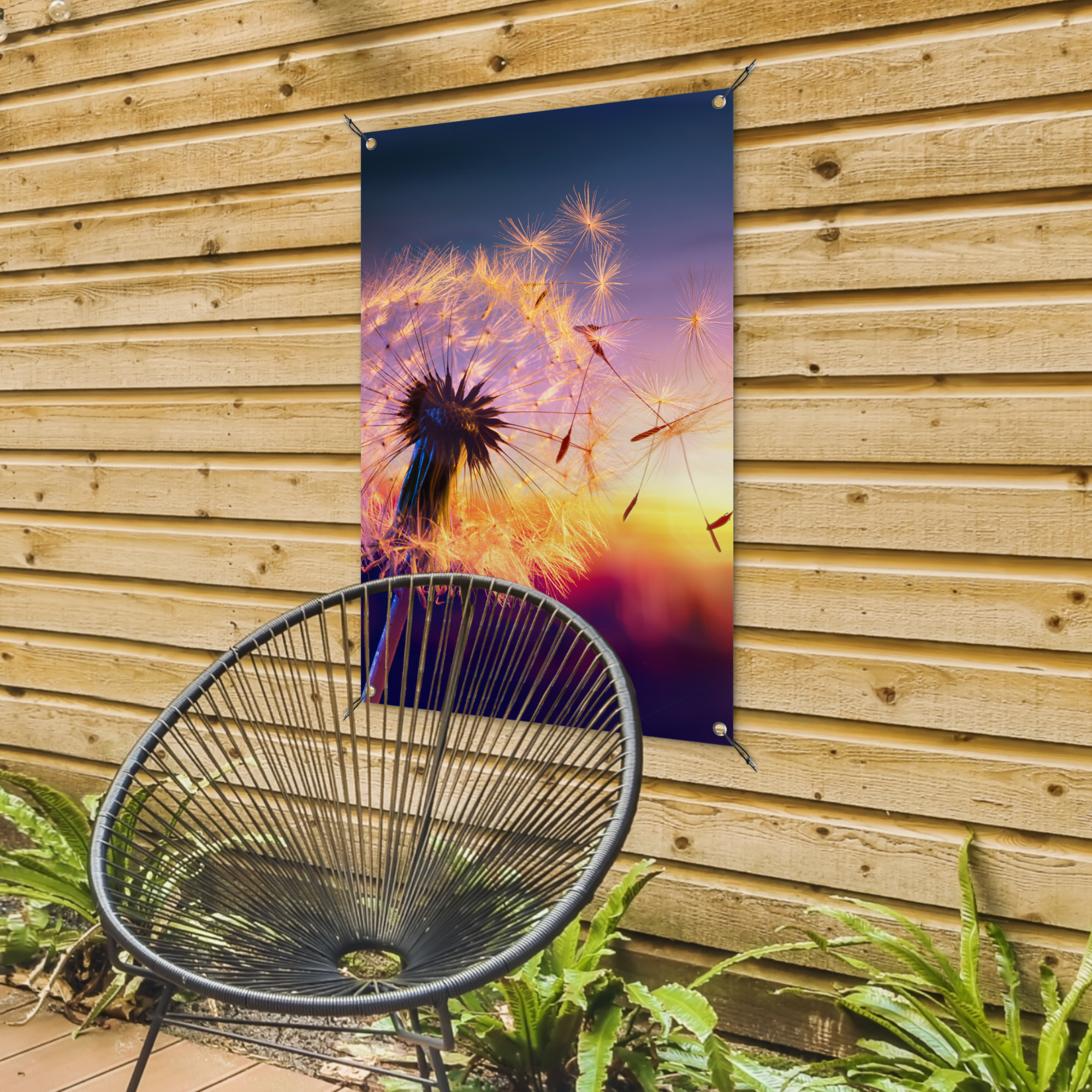 Tuinposter - Paardenbloem - Bloemen - Zonsondergang - Horizon - Nacht - Staand-4