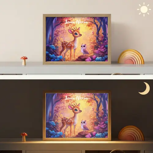 Hertje - Uil - Fantasie - Bos Light Box met batterij (Wandlamp kind) middel -sfeer3_kind