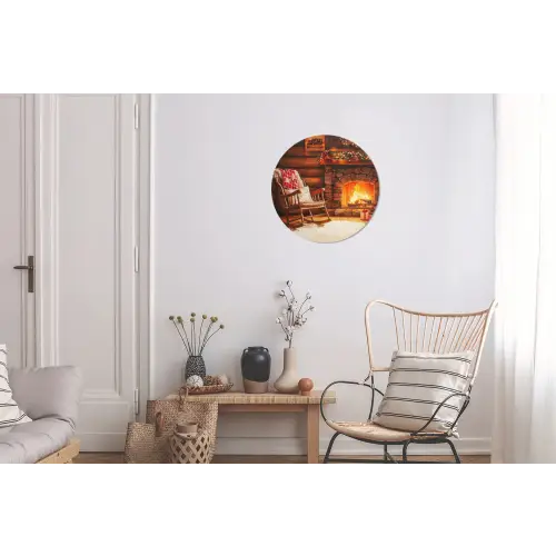 Winter - Kerst - Huis - Openhaard Wandcirkel aluminium klein -woonkamer