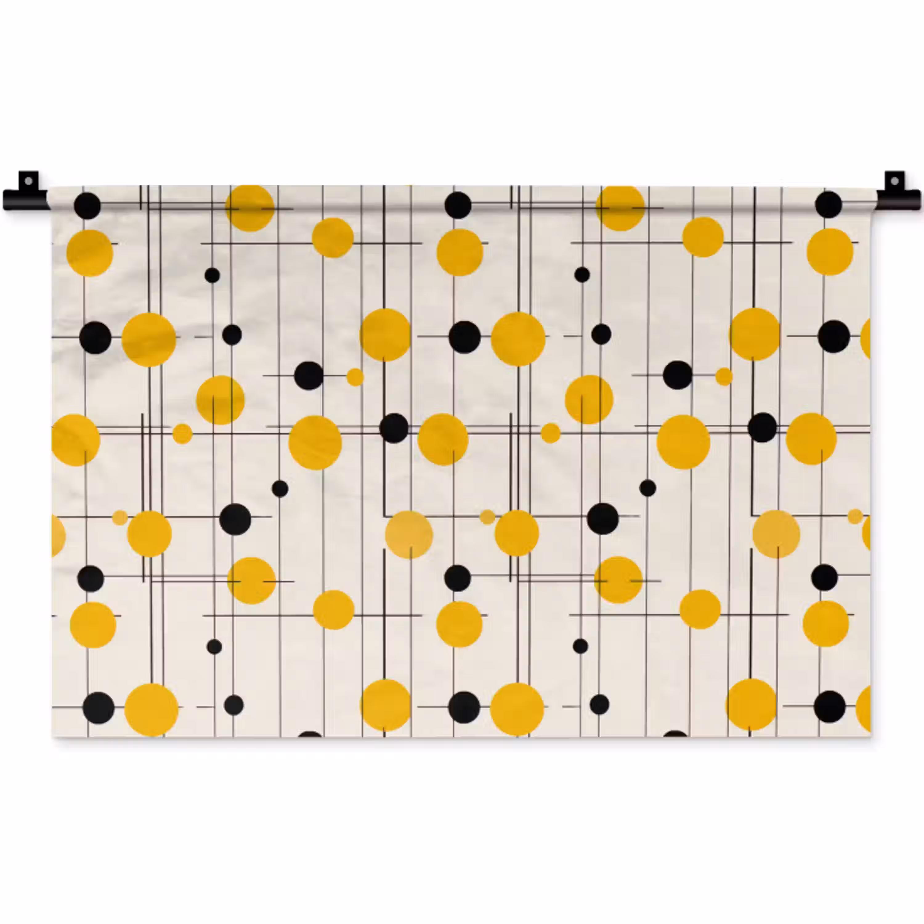 Geometrisch - Retro - Lijnen - Okergeel - Zwart Wandkleed katoen klein 269 -zz3d