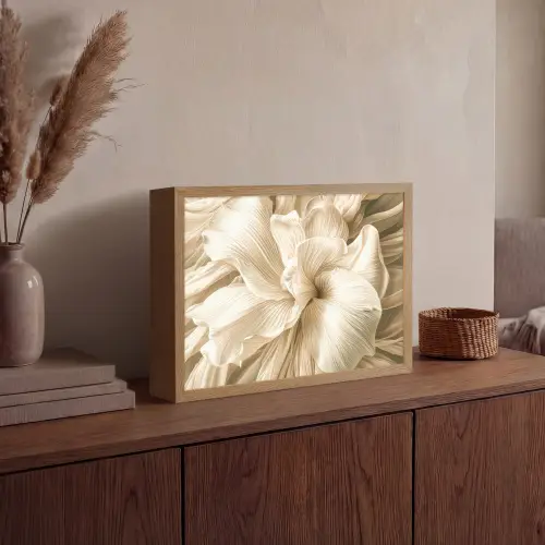 Abstract - Beige - Bloemen - Natuur Light Box met batterij (Wandlamp) middel -sfeer2
