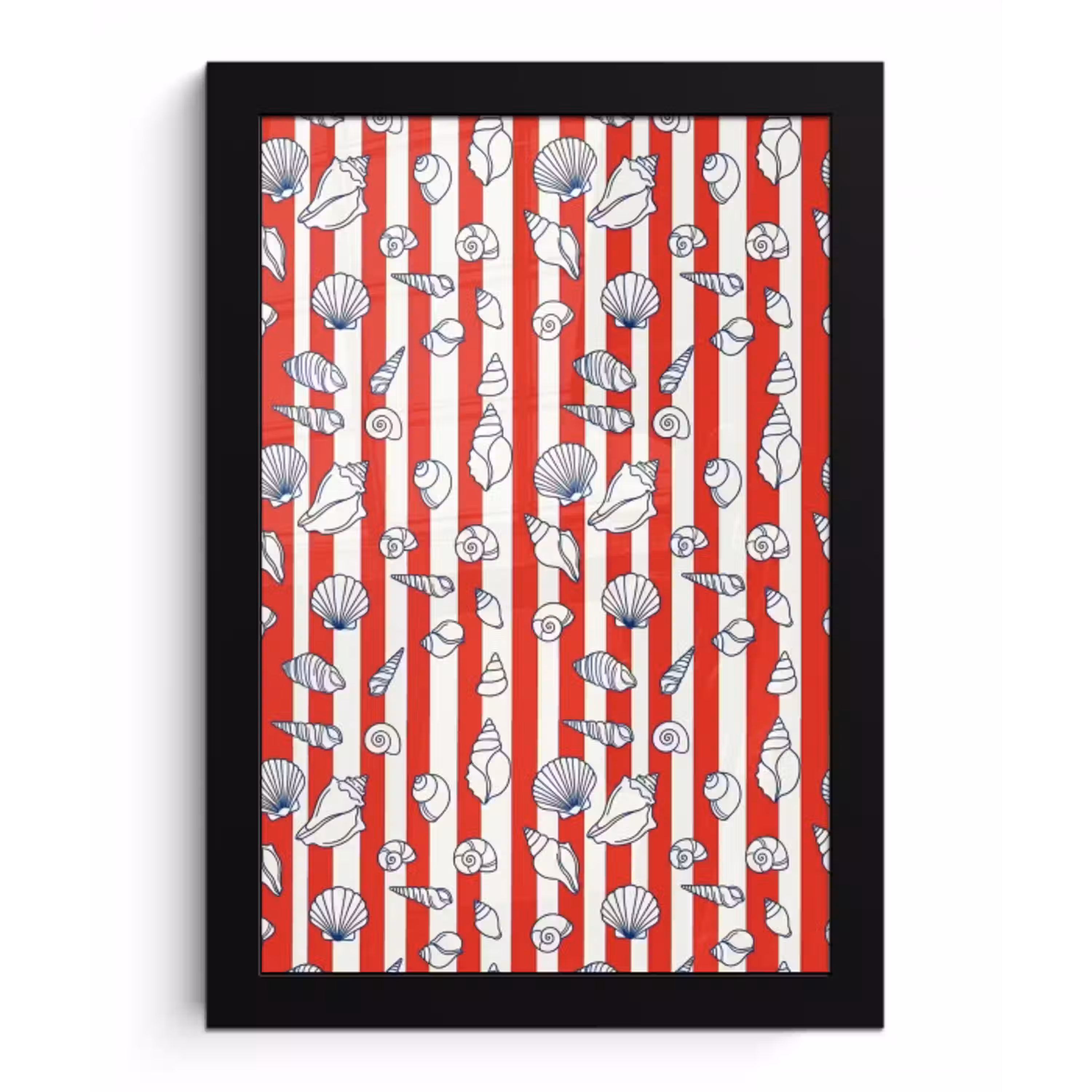 Schelp - Zeedieren - Zomer - Illustratie - Rood - Blauw fotolijst zwart zonder passe partout klein -3d