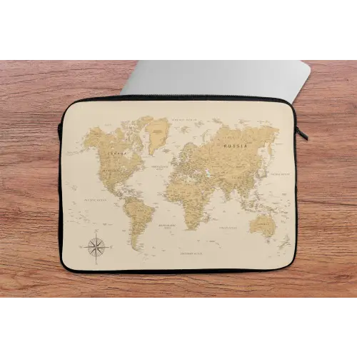 Wereldkaart - Realistisch - Beige laptophoes neopreen klein -tafel