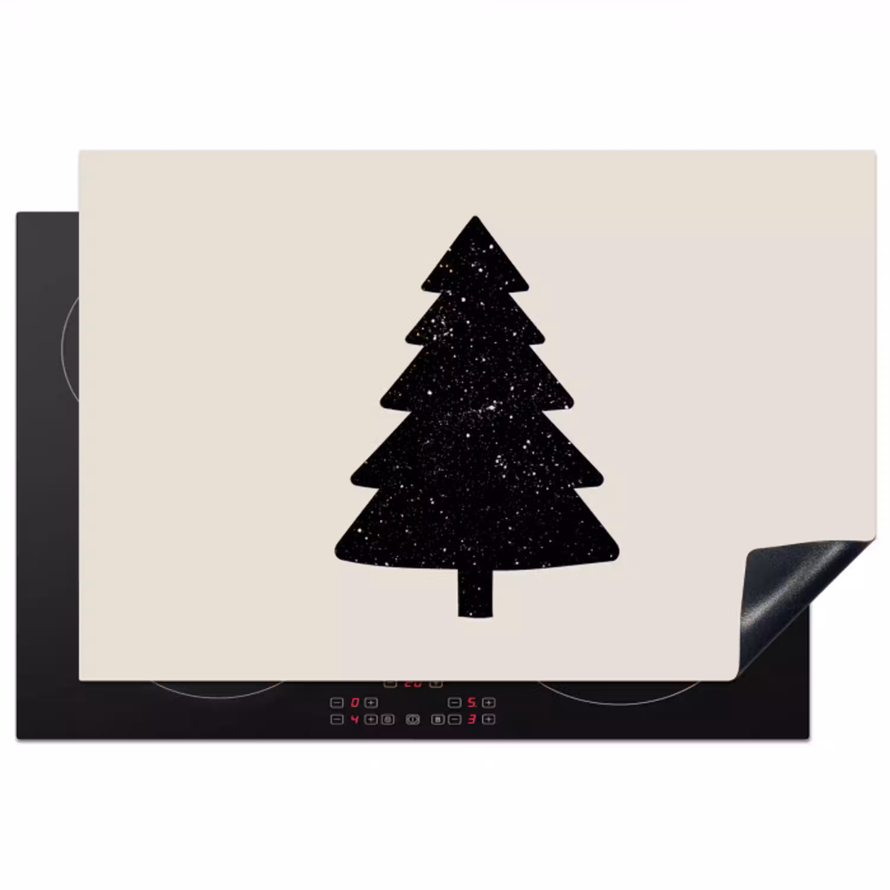 Kerstboom - Zwart - Feestdagen - Beige Inductie beschermer vinyl 3mm klein -3d