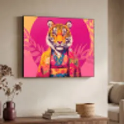 Tijger - Kimono - Planten - Roze Textielframe zwart klein -sfeer3