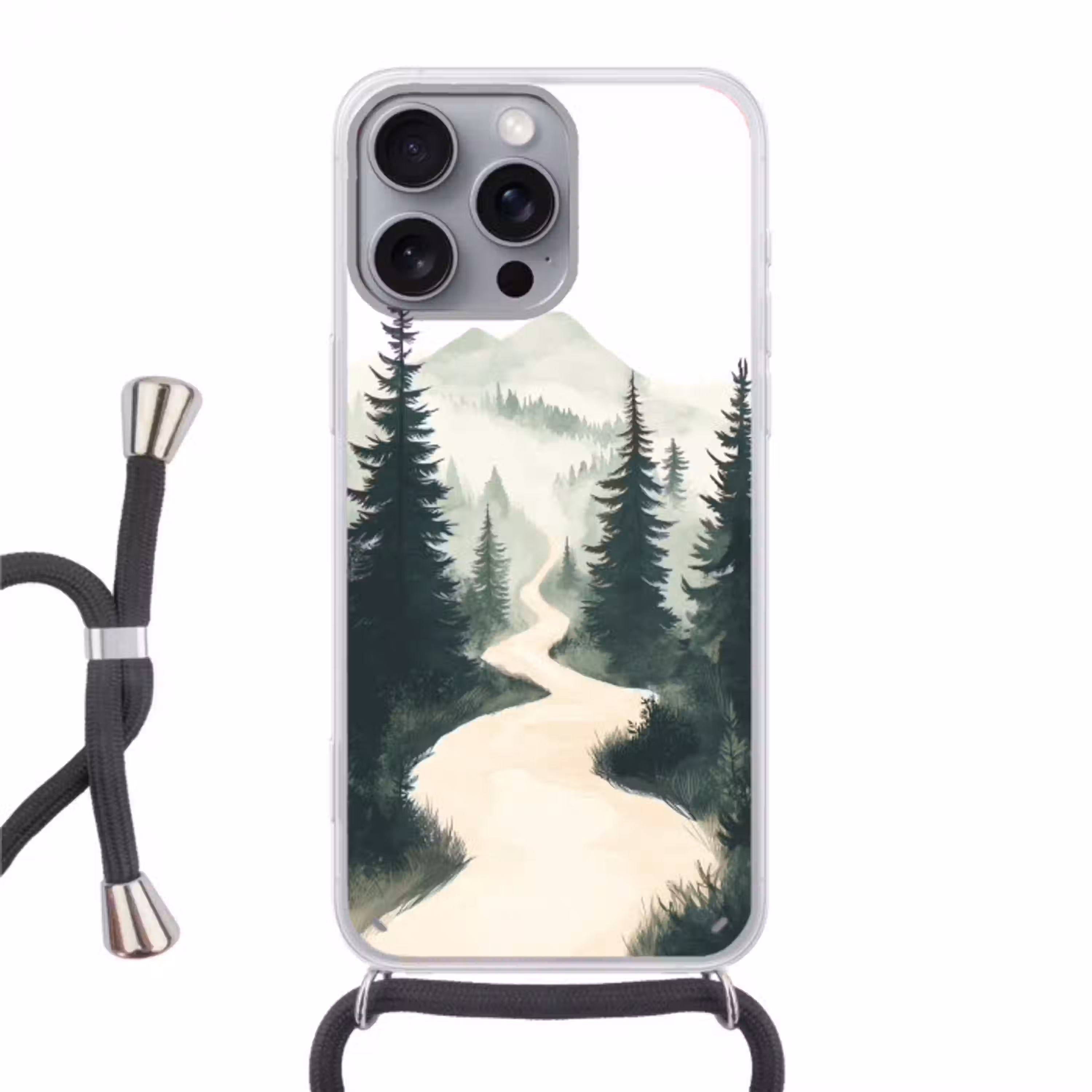 Pad - Bomen - Bos - Illustratie Hoesje iPhone 16 Pro Max met koord klein -3d