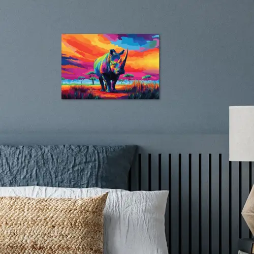 Neushoorn - Zonsondergang - Savanna - Kleurrijk poster papier klein -sfeer2